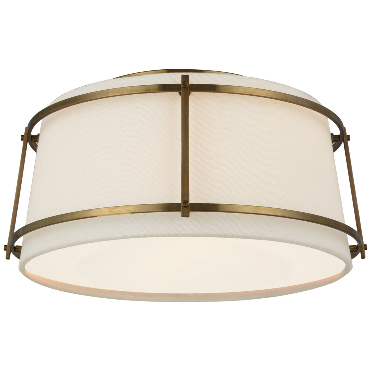 Carrier and Company Callaway Small Flush Mount in Hand-Rubbed Antique Brass with Linen Shade and Frosted Acrylic Diffuser W12.5" x H6.25"