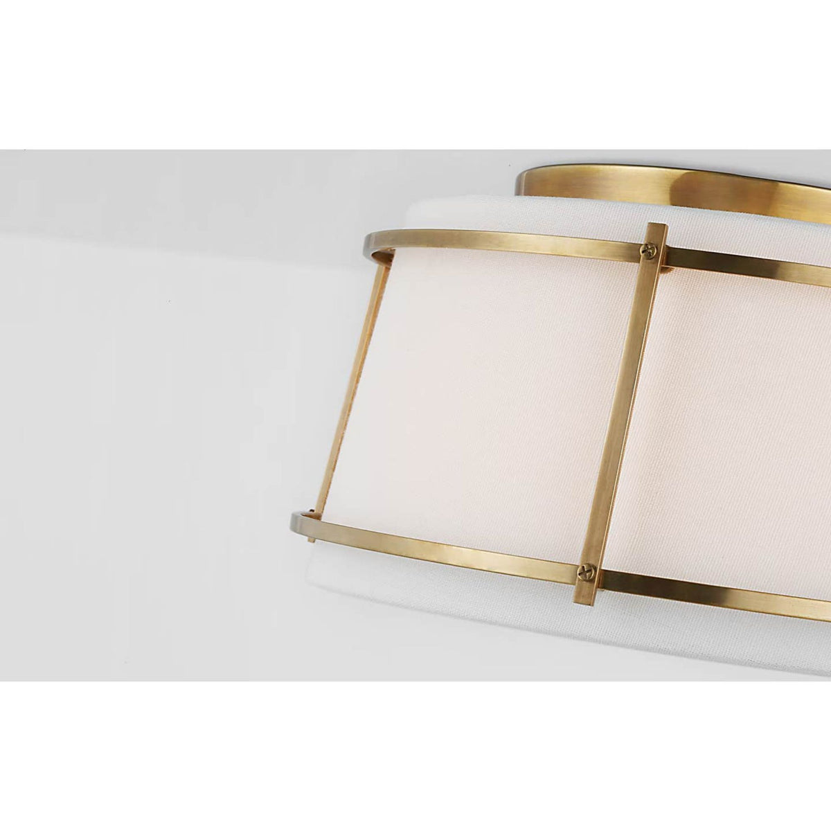 Carrier and Company Callaway Small Flush Mount in Hand-Rubbed Antique Brass with Linen Shade and Frosted Acrylic Diffuser W12.5" x H6.25"