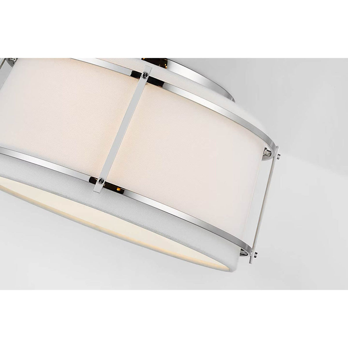 Carrier and Company Callaway Small Flush Mount in Polished Nickel with Linen Shade and Frosted Acrylic Diffuser W12.5" x H6.25"