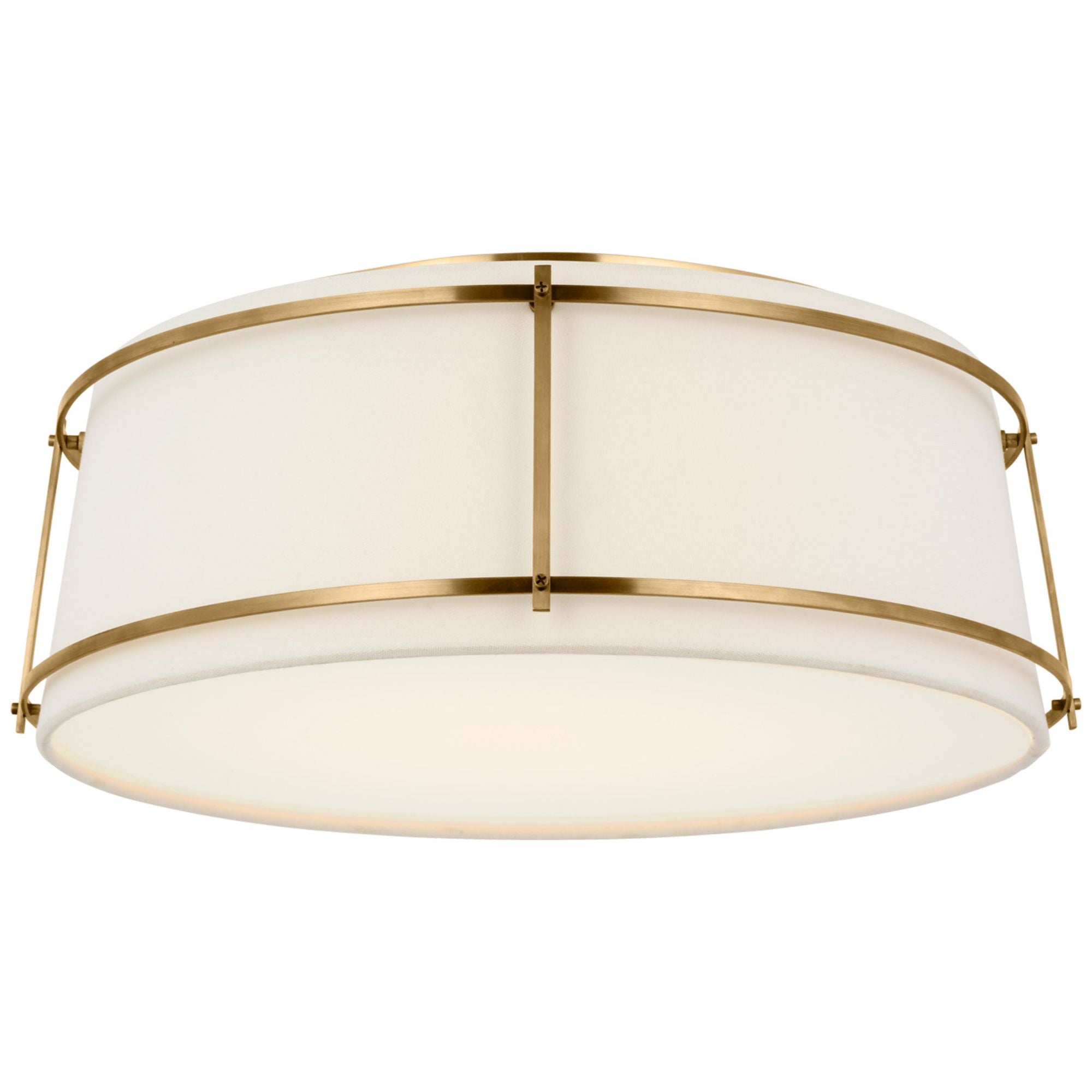 Carrier and Company Callaway 18" Flush Mount in Hand-Rubbed Antique Brass with Linen Shade and Frosted Acrylic Ceiling Light W17.25" x H6.5"