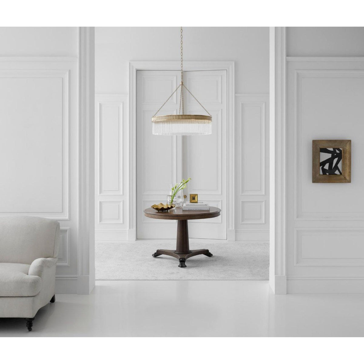 Marie Flanigan Menil Large Chandelier in Soft Brass with Crystal Rods W34.25" x H29"