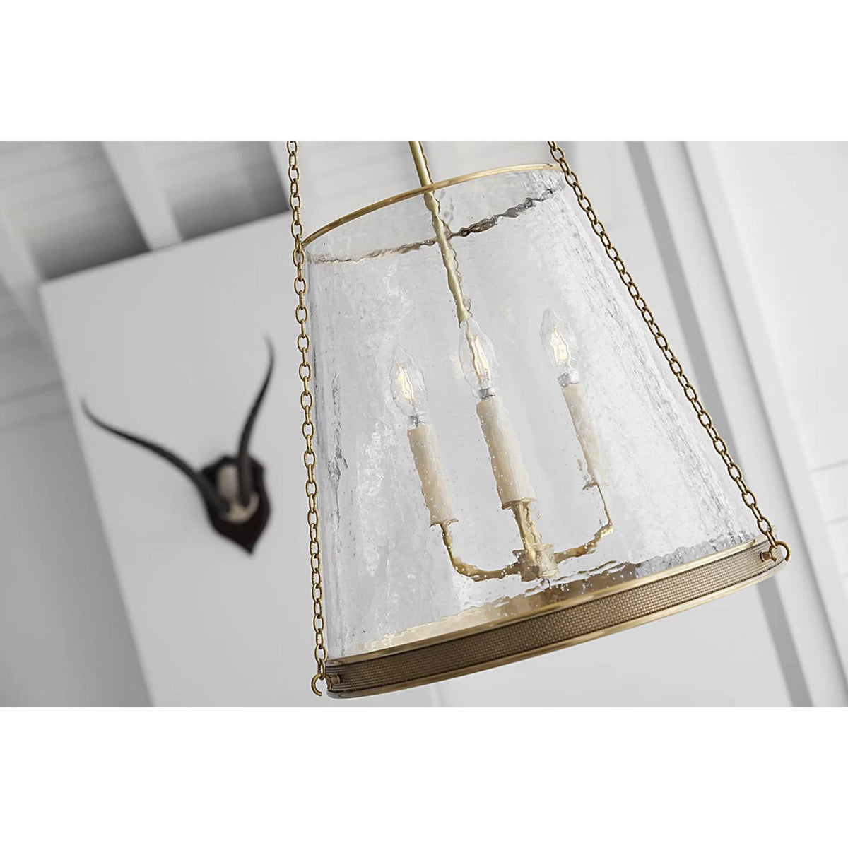 Marie Flanigan Reese 18" Pendant in Soft Brass with Clear Restoration Glass W18" x H40.75"