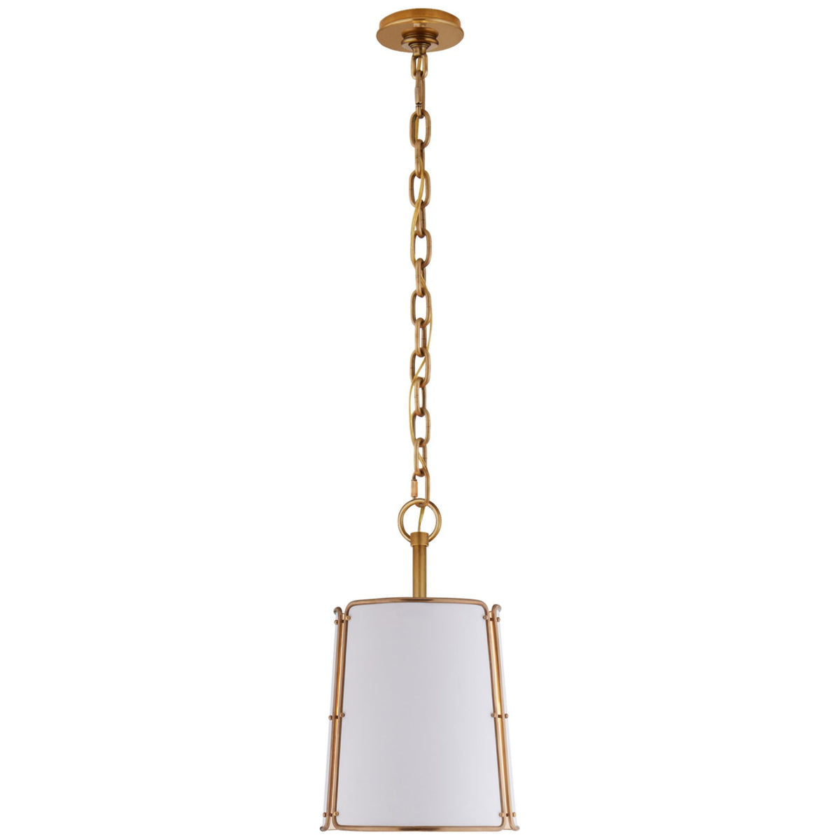 Carrier and Company Hastings Small Pendant in Hand-Rubbed Antique Brass with White Shade W11.5" x H18"