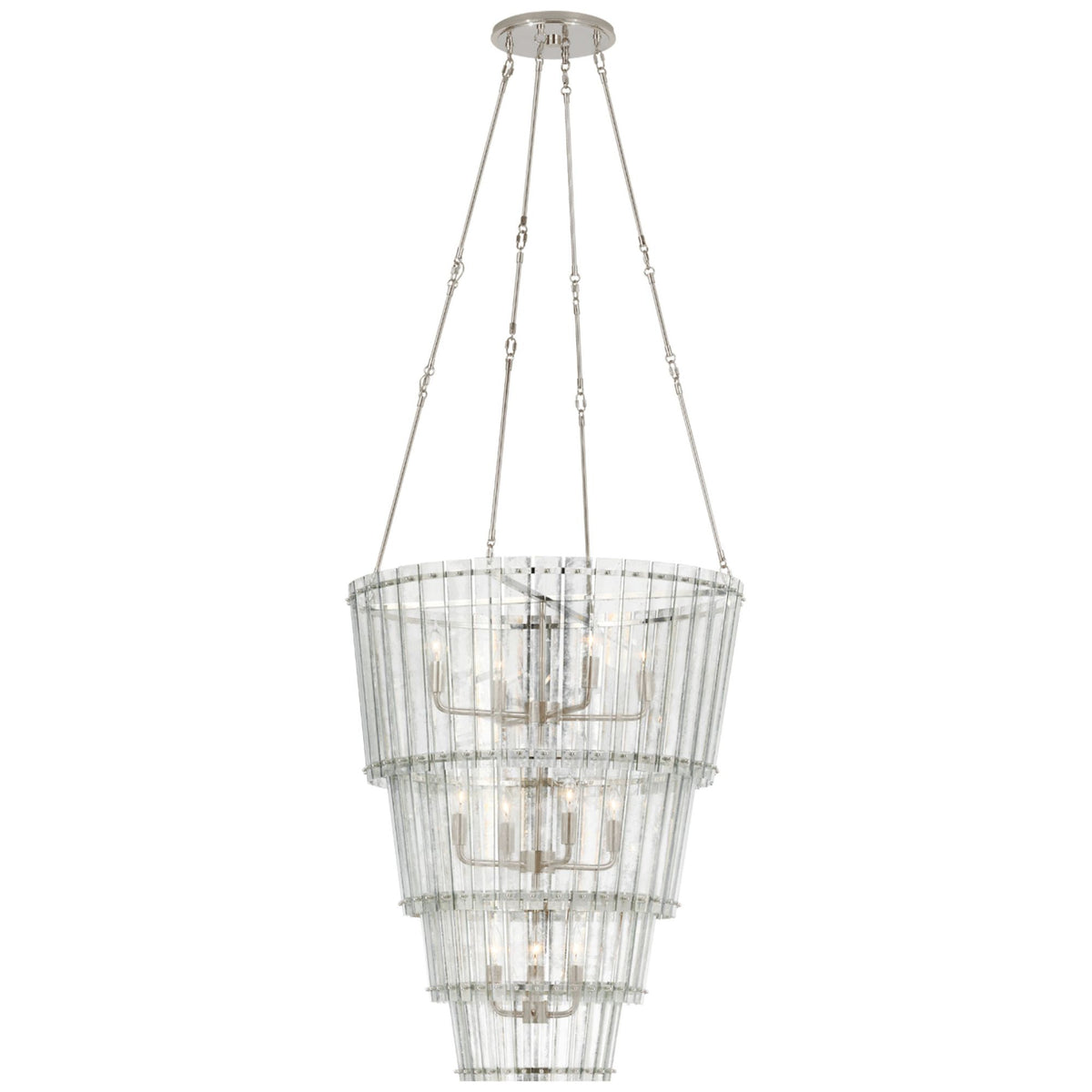 Carrier and Company Cadence Large Waterfall Chandelier in Polished Nickel with Antique Mirror W30.75"
