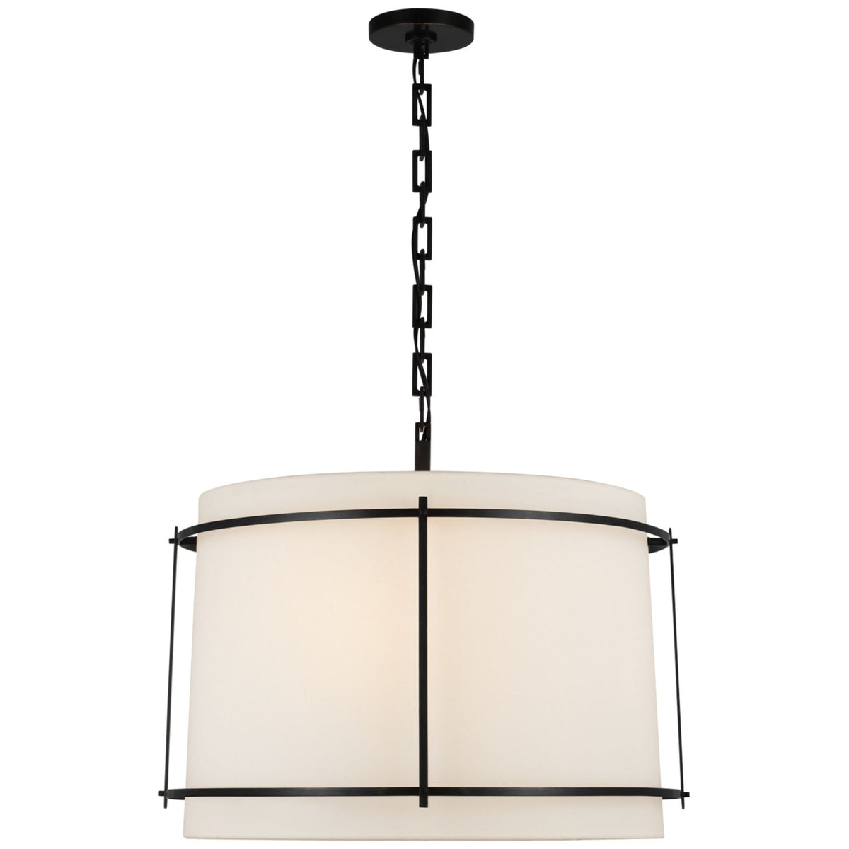 Carrier and Company Callaway Large Hanging Shade in Bronze with Linen Shade and Frosted Acrylic Diffuser W24.5" x H19.25"