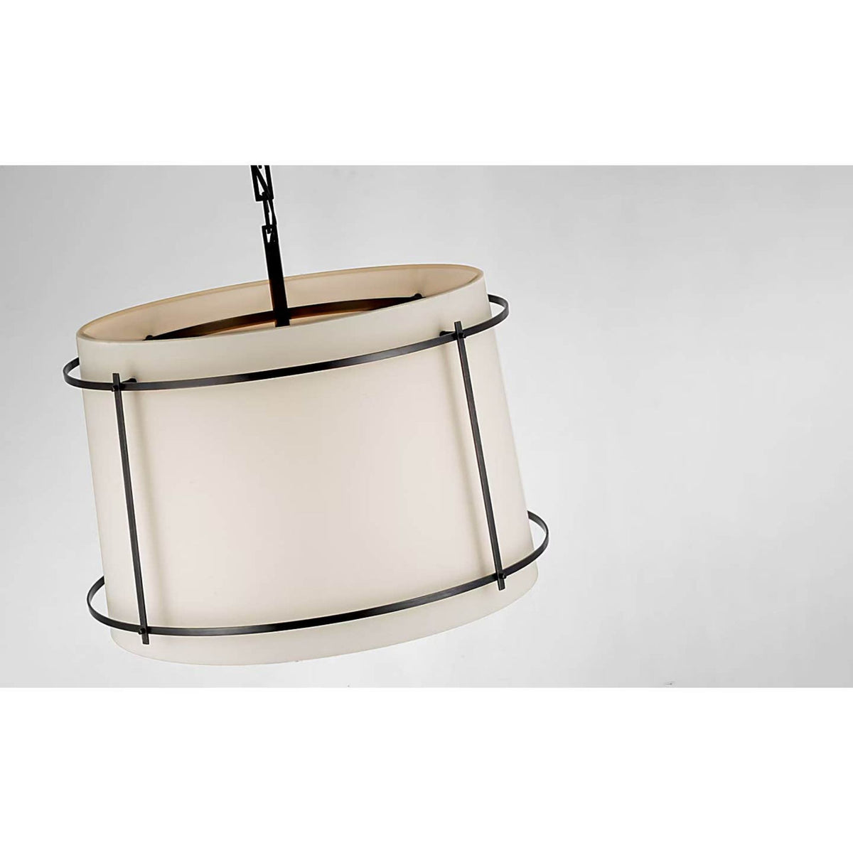 Carrier and Company Callaway Large Hanging Shade in Bronze with Linen Shade and Frosted Acrylic Diffuser W24.5" x H19.25"