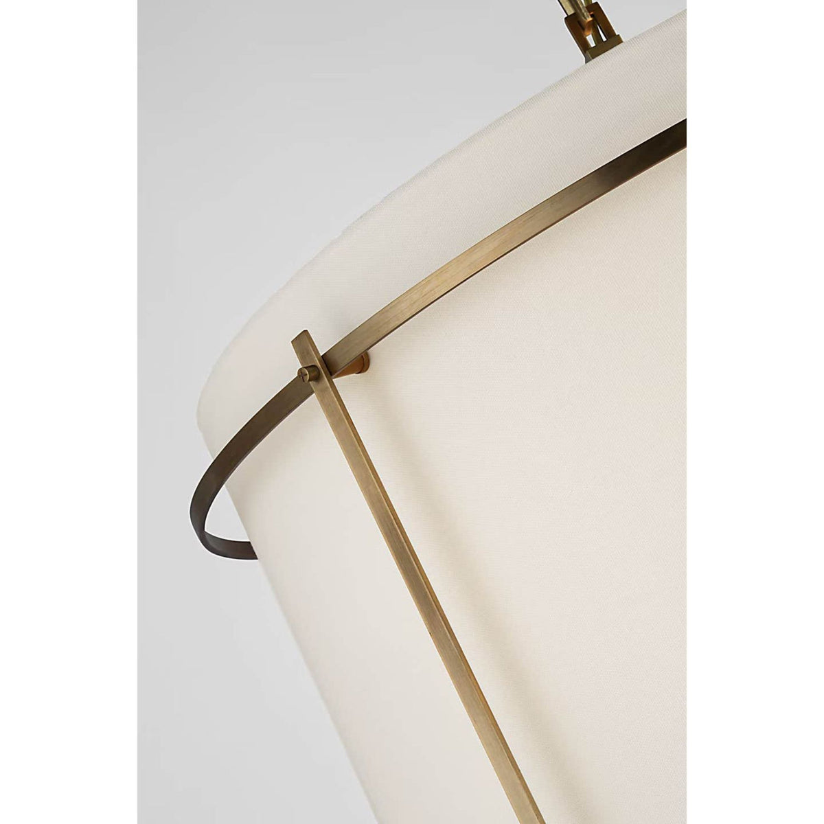 Carrier and Company Callaway Large Hanging Shade in Hand-Rubbed Antique Brass with Linen Shade and Frosted Acrylic Diffuser W24.5" x H19.25"
