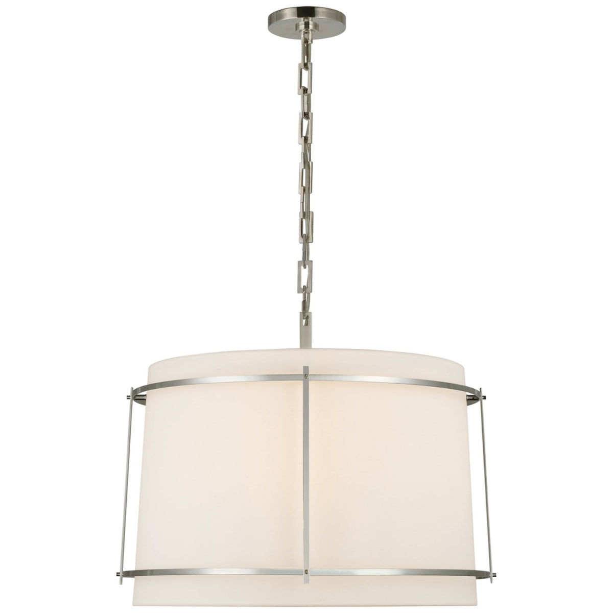 Carrier and Company Callaway Large Hanging Shade in Polished Nickel with Linen Shade and Frosted Acrylic Diffuser W24.5" x H19.25"
