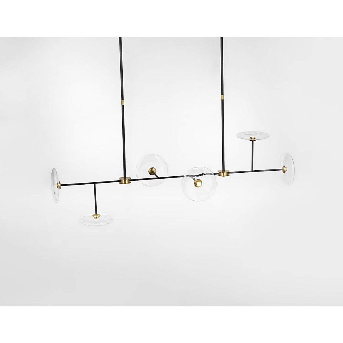 Ian K. Fowler Calvino Large Linear Chandelier in Aged Iron and Hand-Rubbed Antique Brass with Clear Glass W18" x 54"