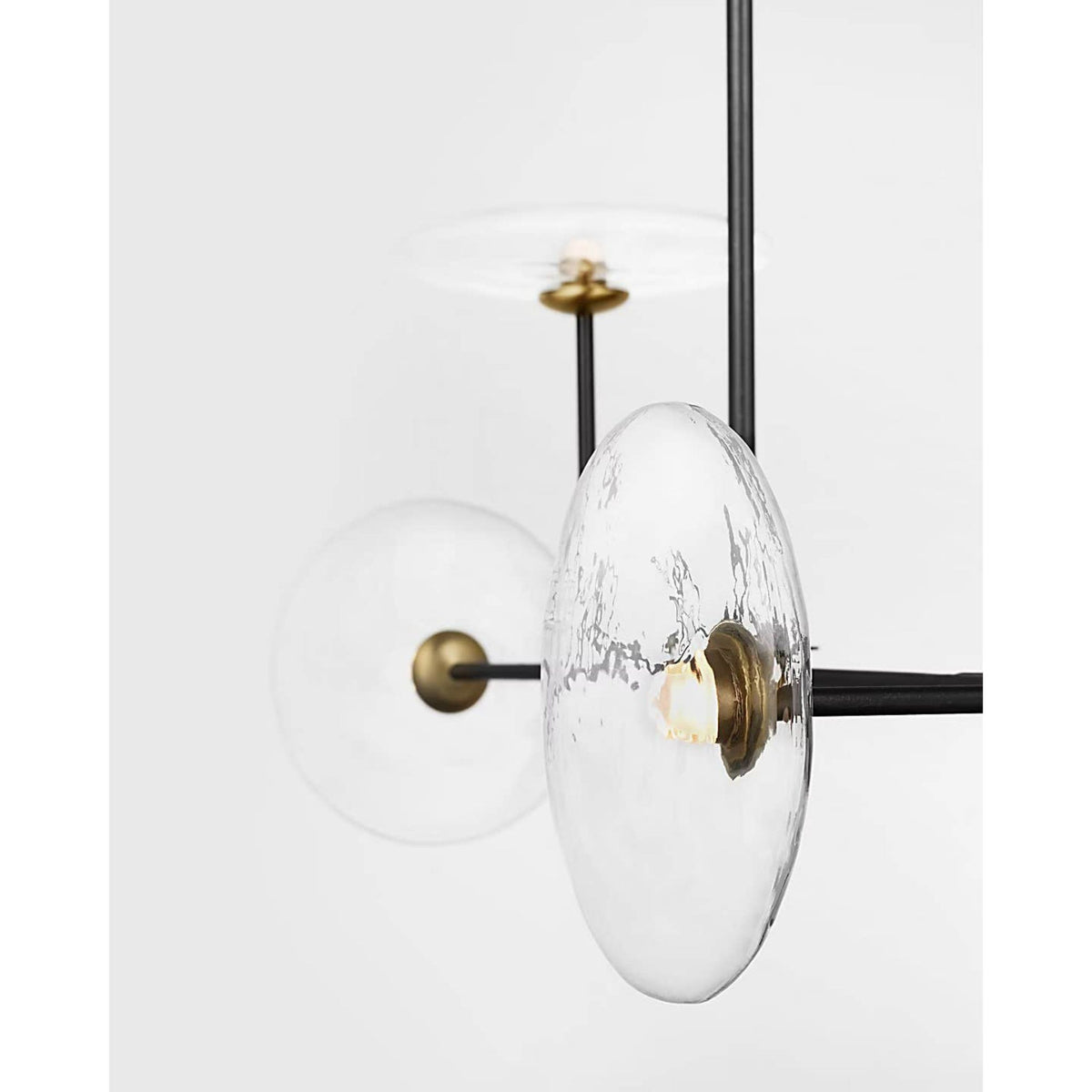 Ian K. Fowler Calvino Large Linear Chandelier in Aged Iron and Hand-Rubbed Antique Brass with Clear Glass W18" x 54"