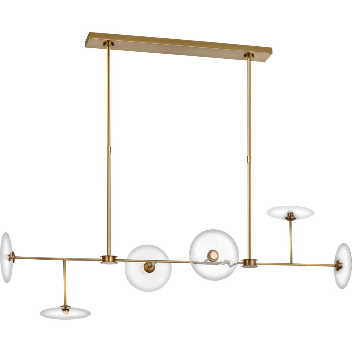 Ian K. Fowler Calvino Large Linear Chandelier in Hand-Rubbed Antique Brass with Clear Glass W18" x 54"