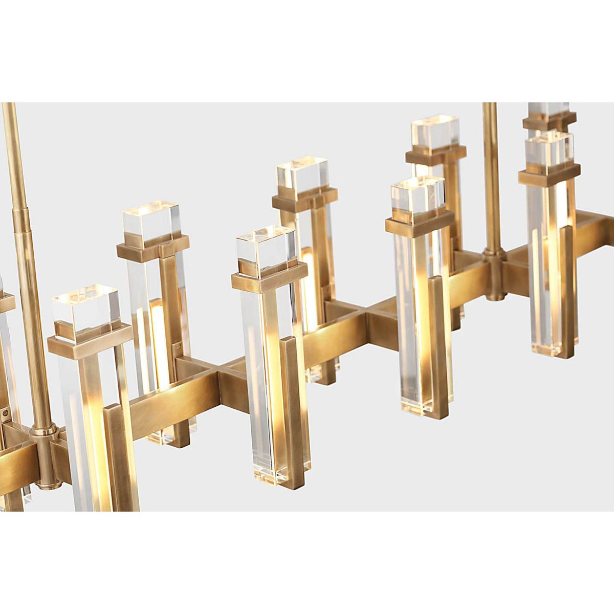 Ian K. Fowler Malik Large Linear Chandelier in Hand-Rubbed Antique Brass with Crystal W10.25" x 54.75"