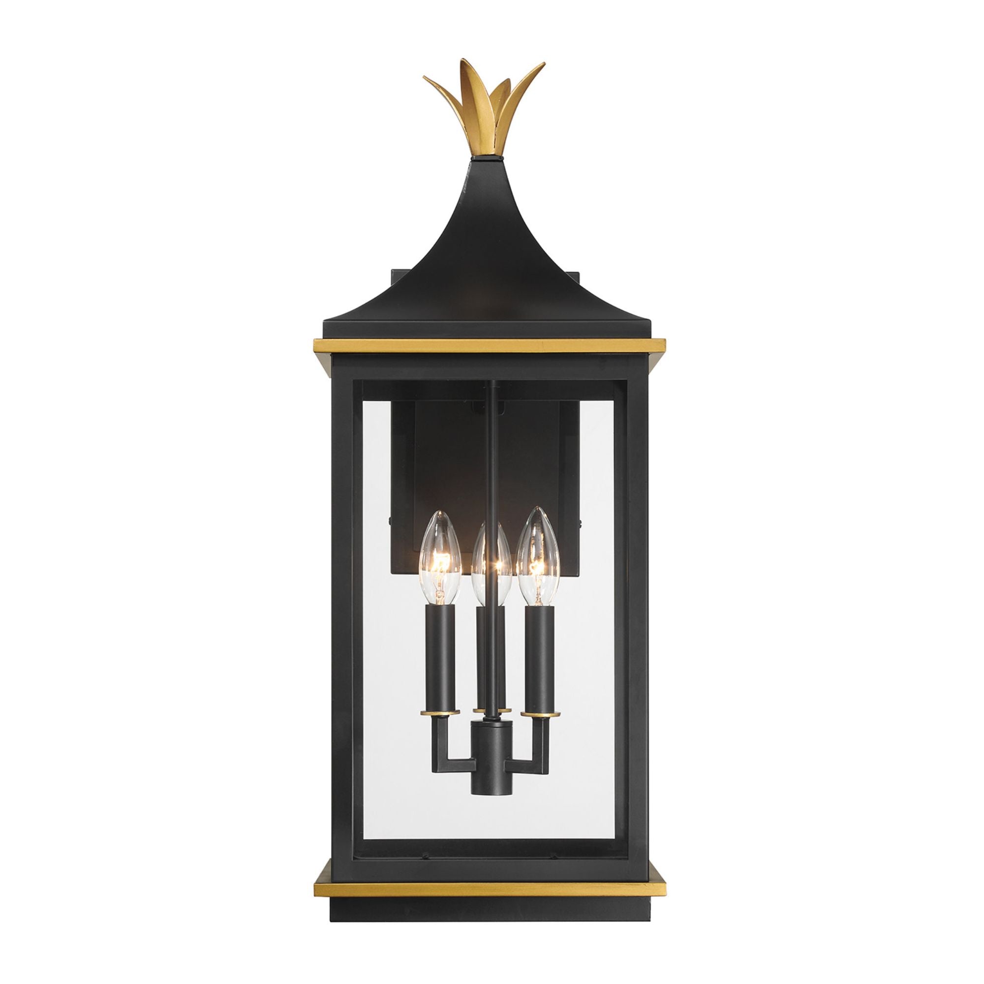 Simpson 3 Light Matte Black + Textured Gold Outdoor Sconce Clear Glass 10"W x 25"H x 12.5"D