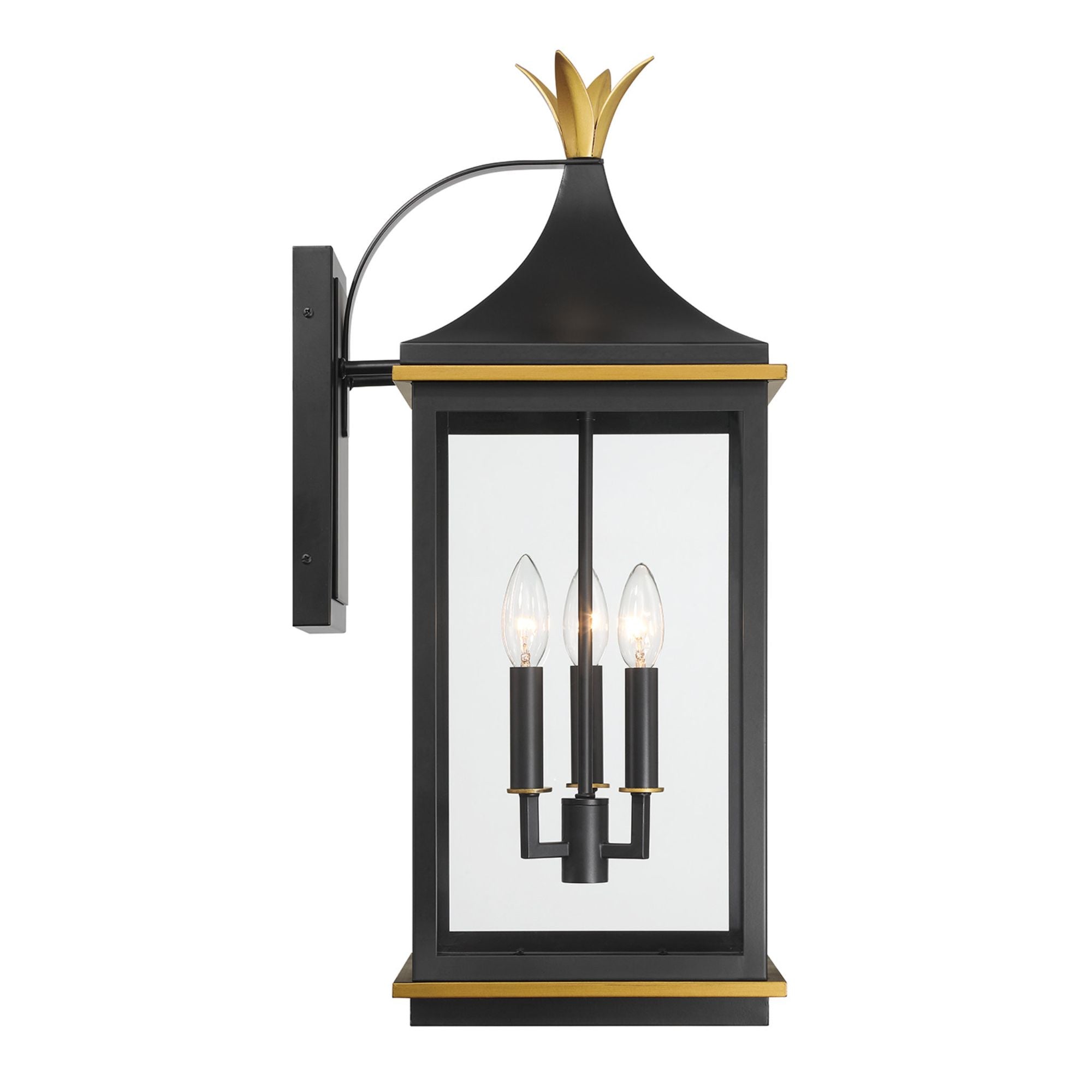 Simpson 3 Light Matte Black + Textured Gold Outdoor Sconce Clear Glass 10"W x 25"H x 12.5"D