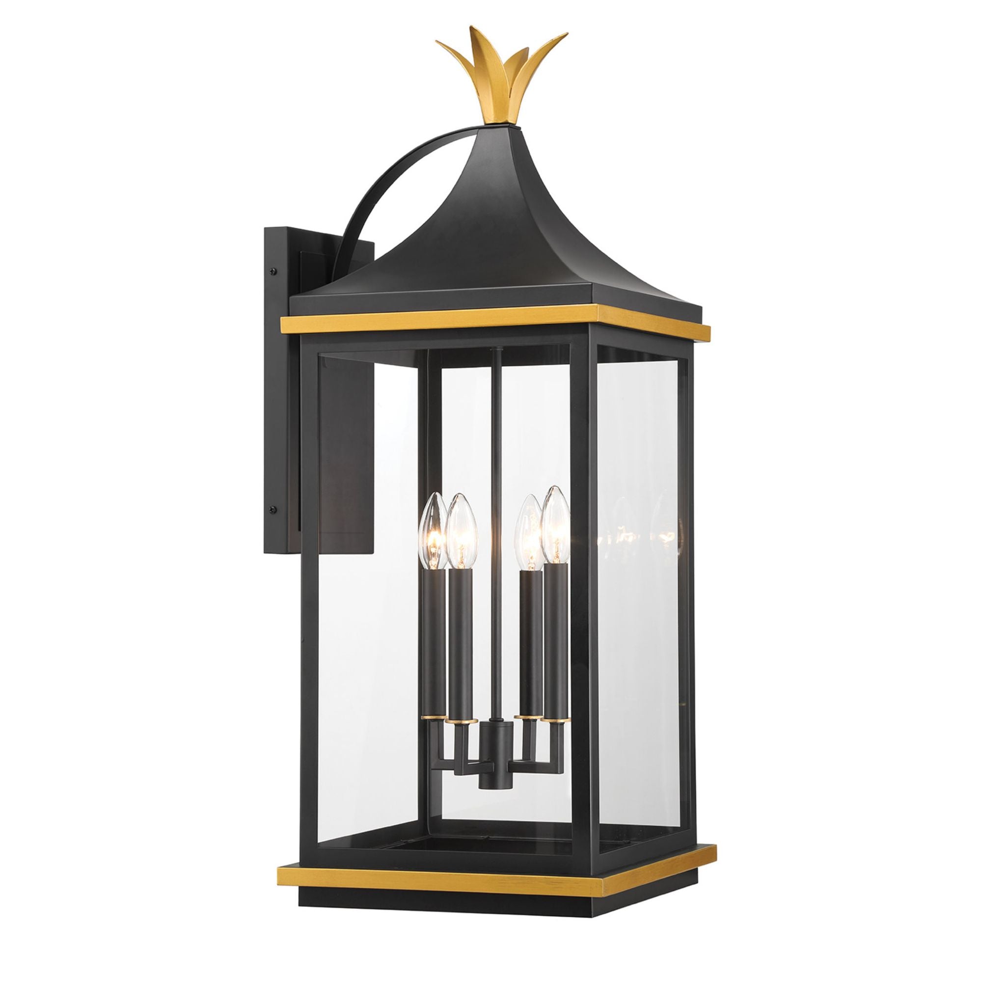 Simpson 12.25'' Matte Black + Textured Gold Outdoor Sconce Black 12.25"W x 31.5"H x 14.25"D