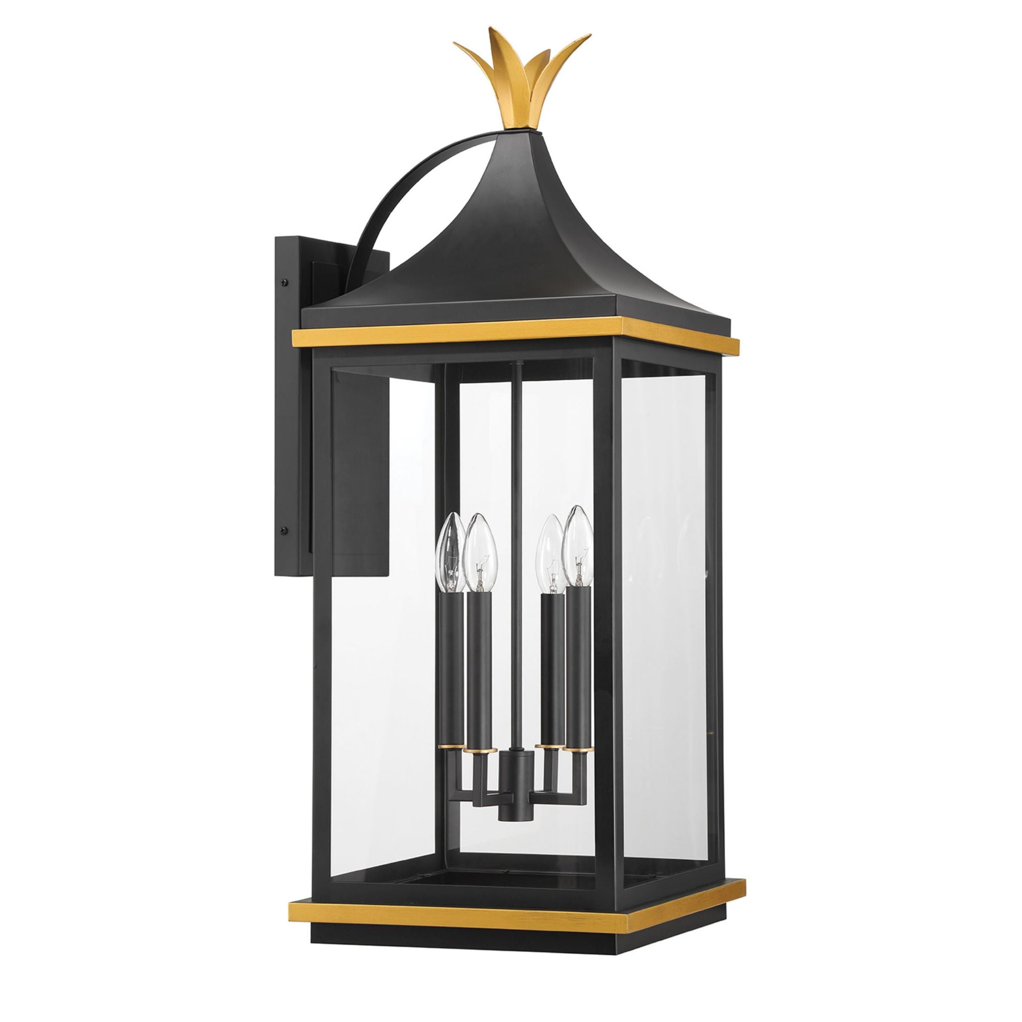 Simpson 12.25'' Matte Black + Textured Gold Outdoor Sconce Black 12.25"W x 31.5"H x 14.25"D
