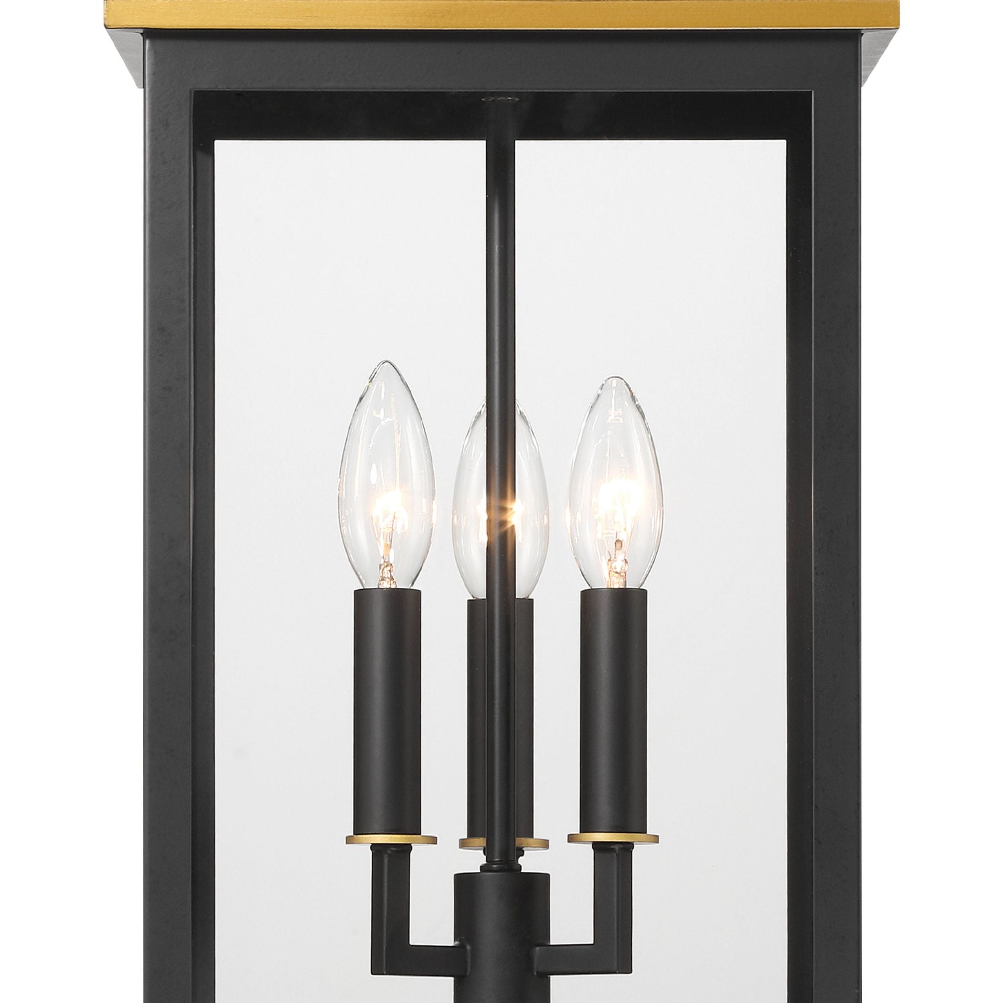 Simpson 3 Light Matte Black + Textured Gold Outdoor Pendant Clear Glass 10"W x 25"H x 10"D