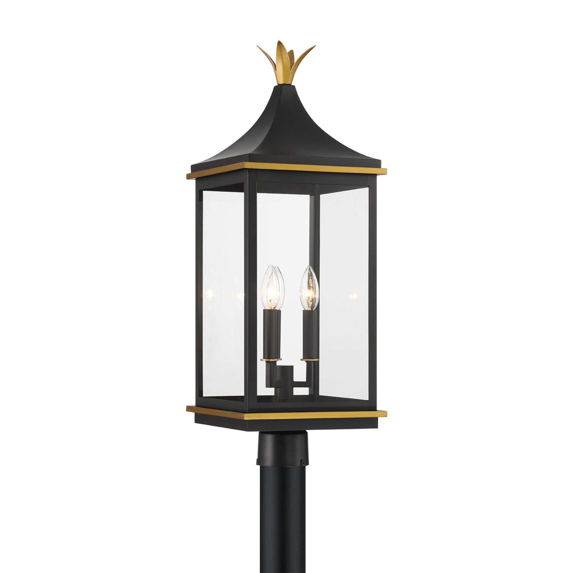 Simpson 3 Light Matte Black + Textured Gold Outdoor Post Clear Glass 10"W x 27.75"H x 10"D