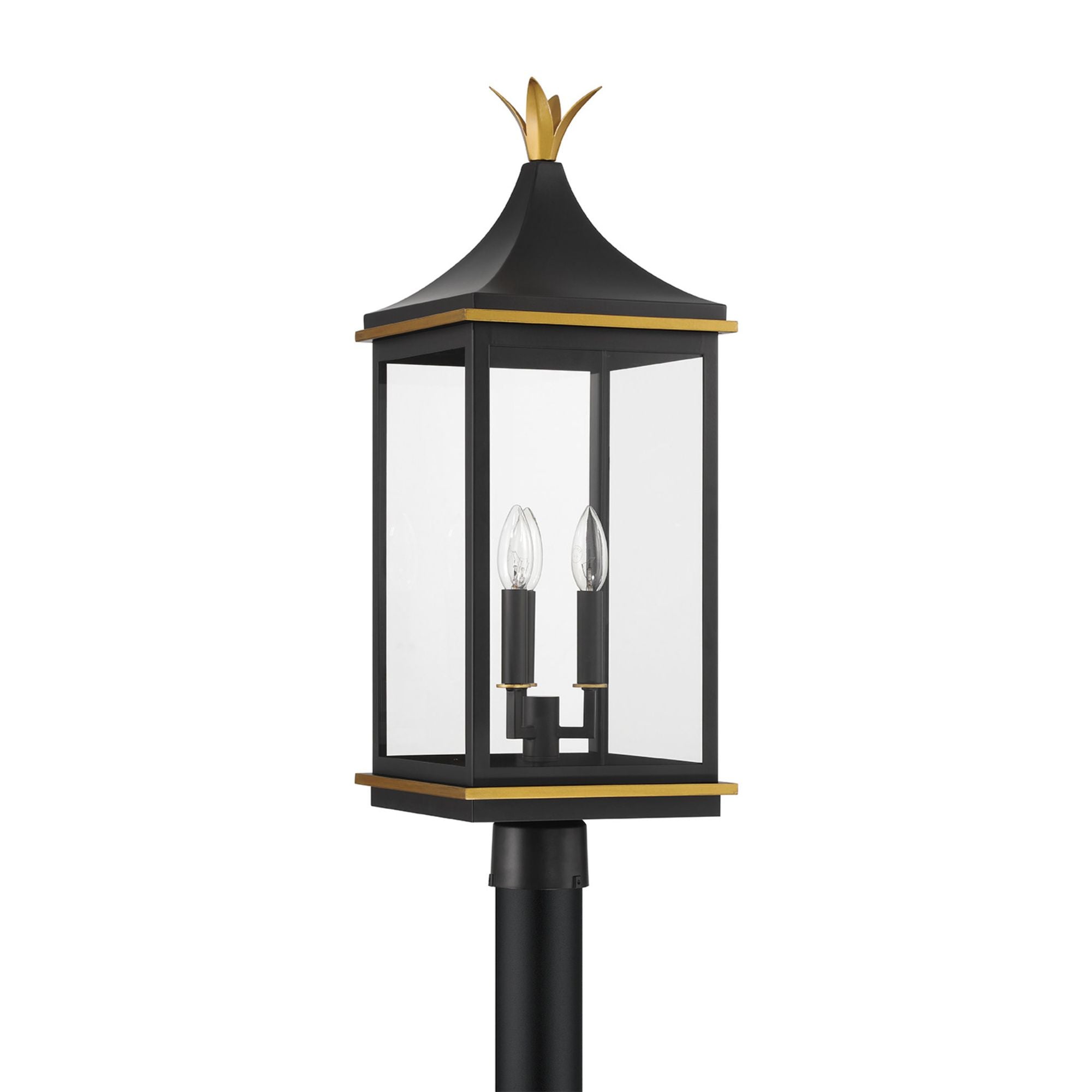 Simpson 3 Light Matte Black + Textured Gold Outdoor Post Clear Glass 10"W x 27.75"H x 10"D