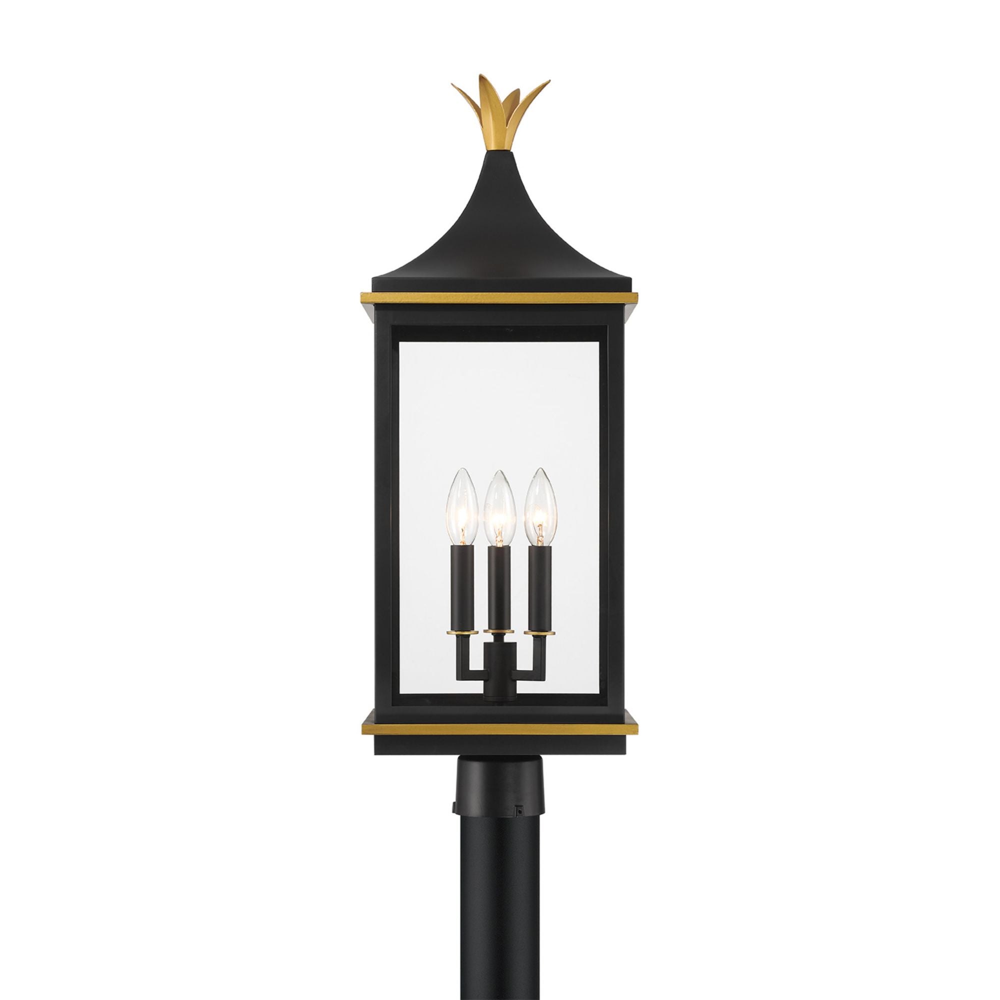 Simpson 3 Light Matte Black + Textured Gold Outdoor Post Clear Glass 10"W x 27.75"H x 10"D