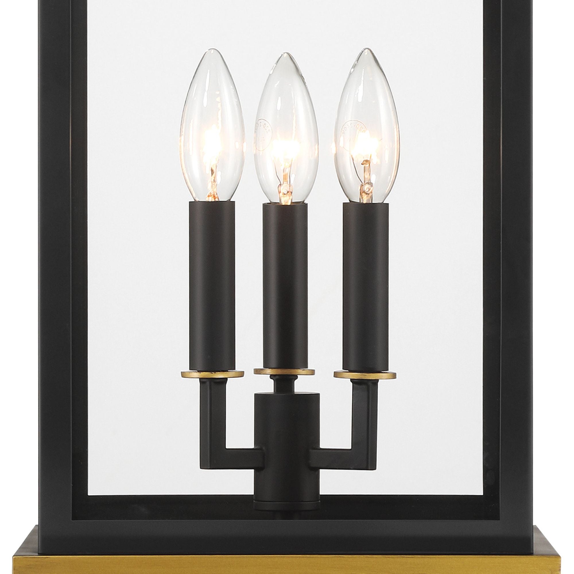 Simpson 3 Light Matte Black + Textured Gold Outdoor Post Clear Glass 10"W x 27.75"H x 10"D
