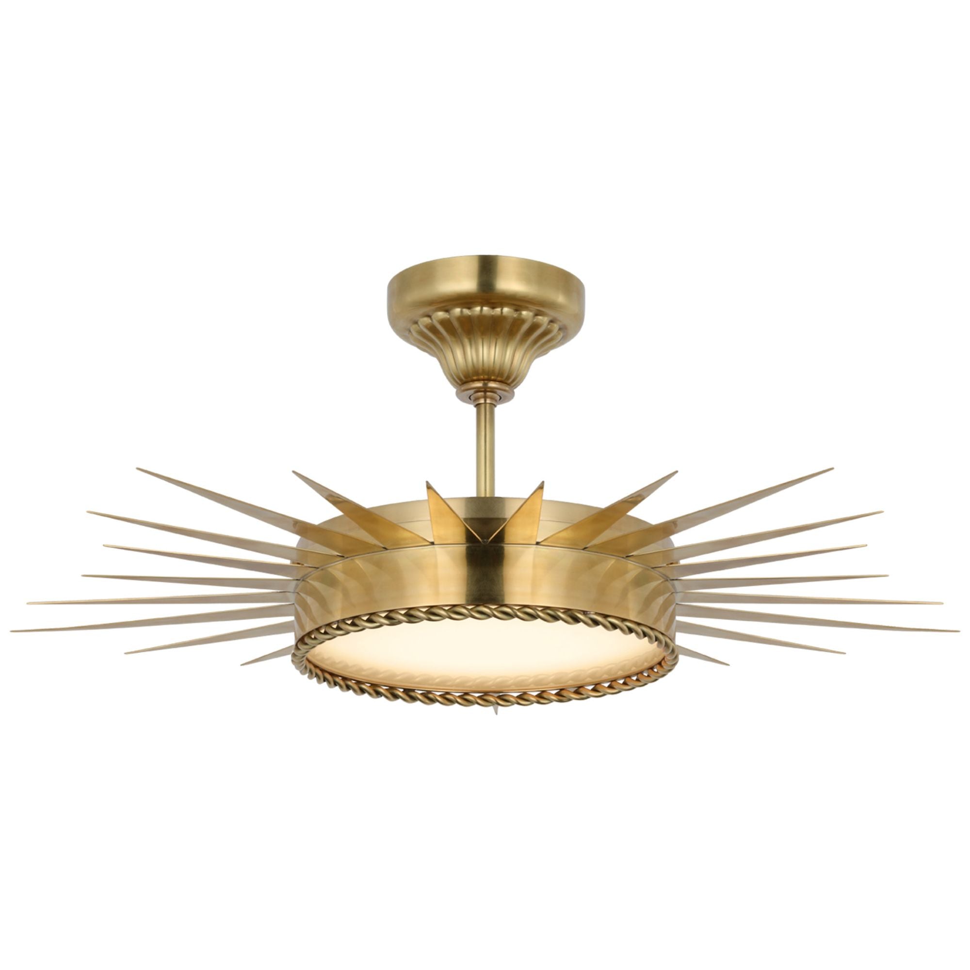 Suzanne Kasler Soleil 28" Semi-Flush Mount in Hand-Rubbed Antique Brass with White Glass Ceiling Light W26.25" x H10.25"
