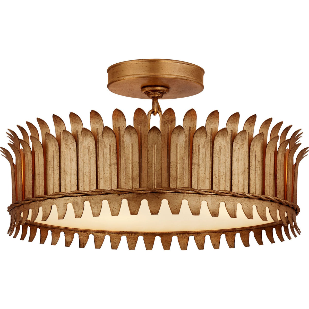 Suzanne Kasler Leslie 16" Semi-Flush in Gilded Iron with Frosted Glass W16" x H8.75"