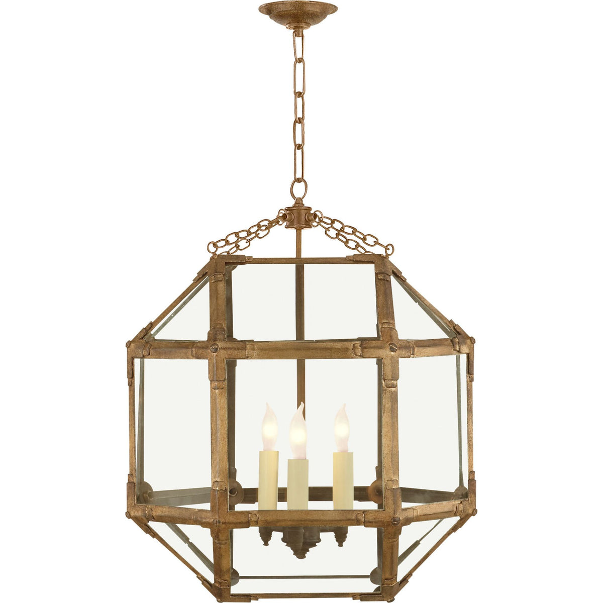 Suzanne Kasler Morris Medium Lantern in Gilded Iron with Clear Glass W19.75" x H26"
