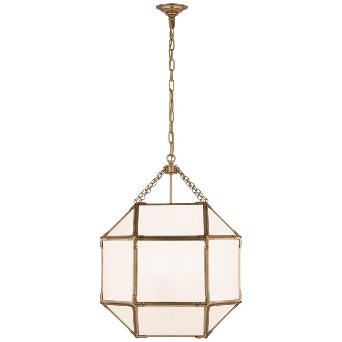 Suzanne Kasler Morris Medium Lantern in Gilded Iron with White Glass W19.75" x H26"