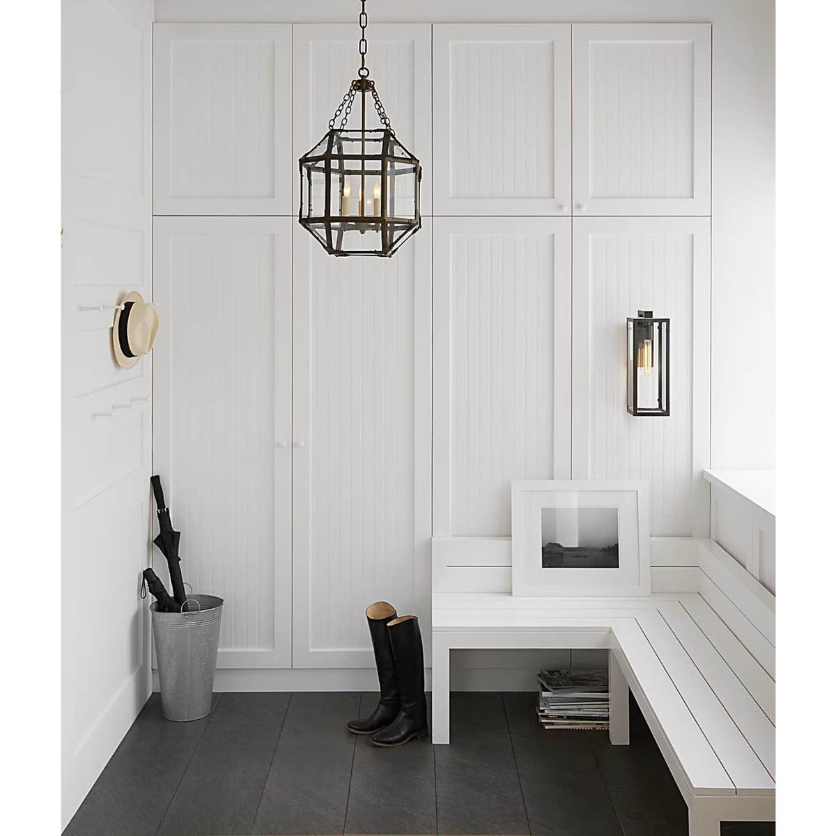 Chapman & Myers Fresno Framed Medium Sconce in Aged Iron with Clear Glass W6" x H17.75" x E9"