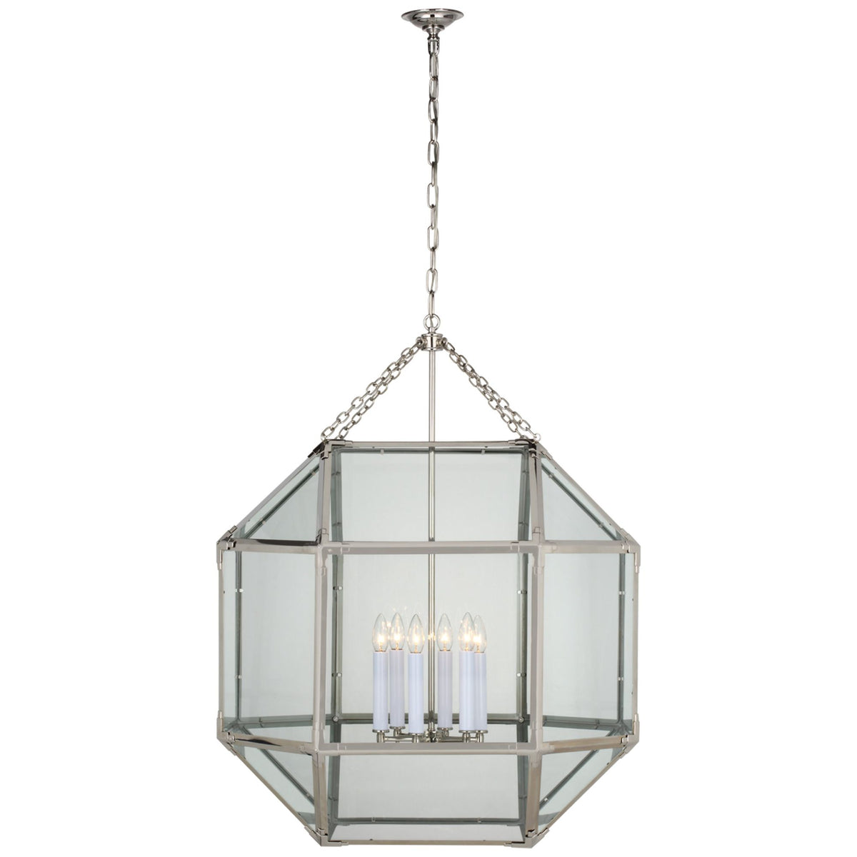 Suzanne Kasler Morris Grande Lantern in Polished Nickel with Clear Glass W30.5" x H39.25"