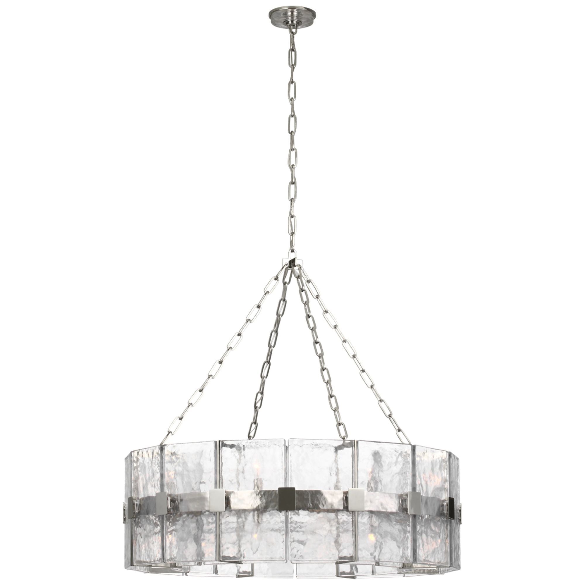 Suzanne Kasler Solera 37" Barrel Chandelier in Polished Nickel with Clear Wavy Glass Ceiling Light W37.25" x H35.75"