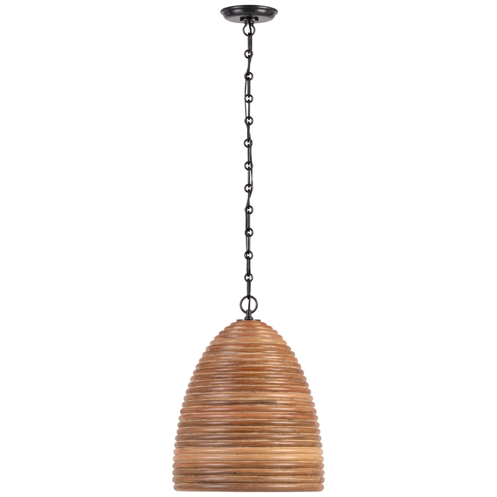 Suzanne Kasler Emerson 14" Pendant in Bronze with Natural Rattan Shade Ceiling Light W14" x H18.5"