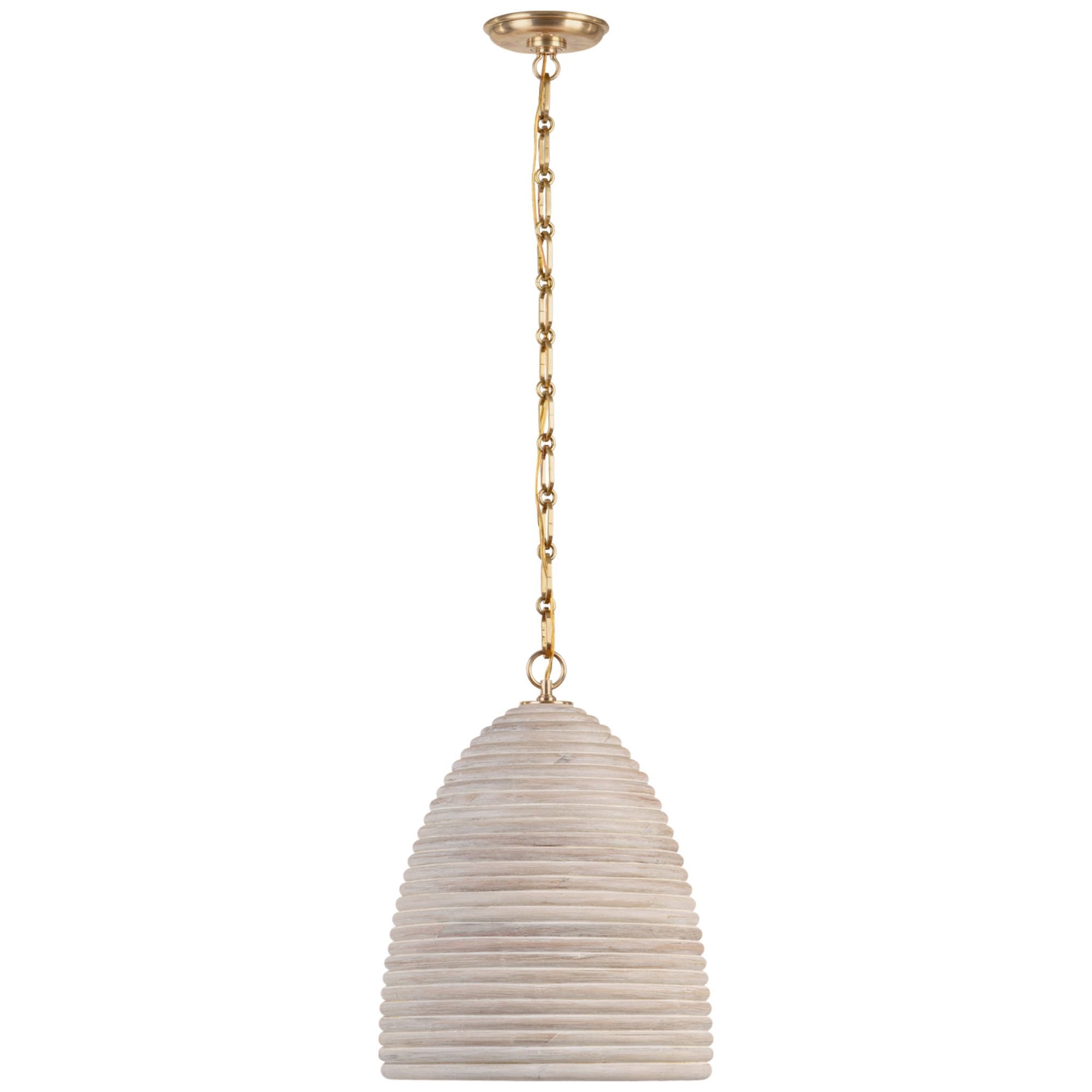 Suzanne Kasler Emerson 14" Pendant in Hand-Rubbed Antique Brass with Ash Rattan Shade Ceiling Light W14" x H18.5"