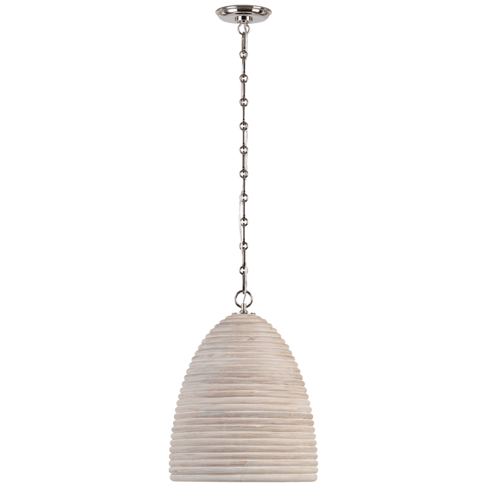 Suzanne Kasler Emerson 14" Pendant in Polished Nickel with Ash Rattan Shade Ceiling Light W14" x H18.5"