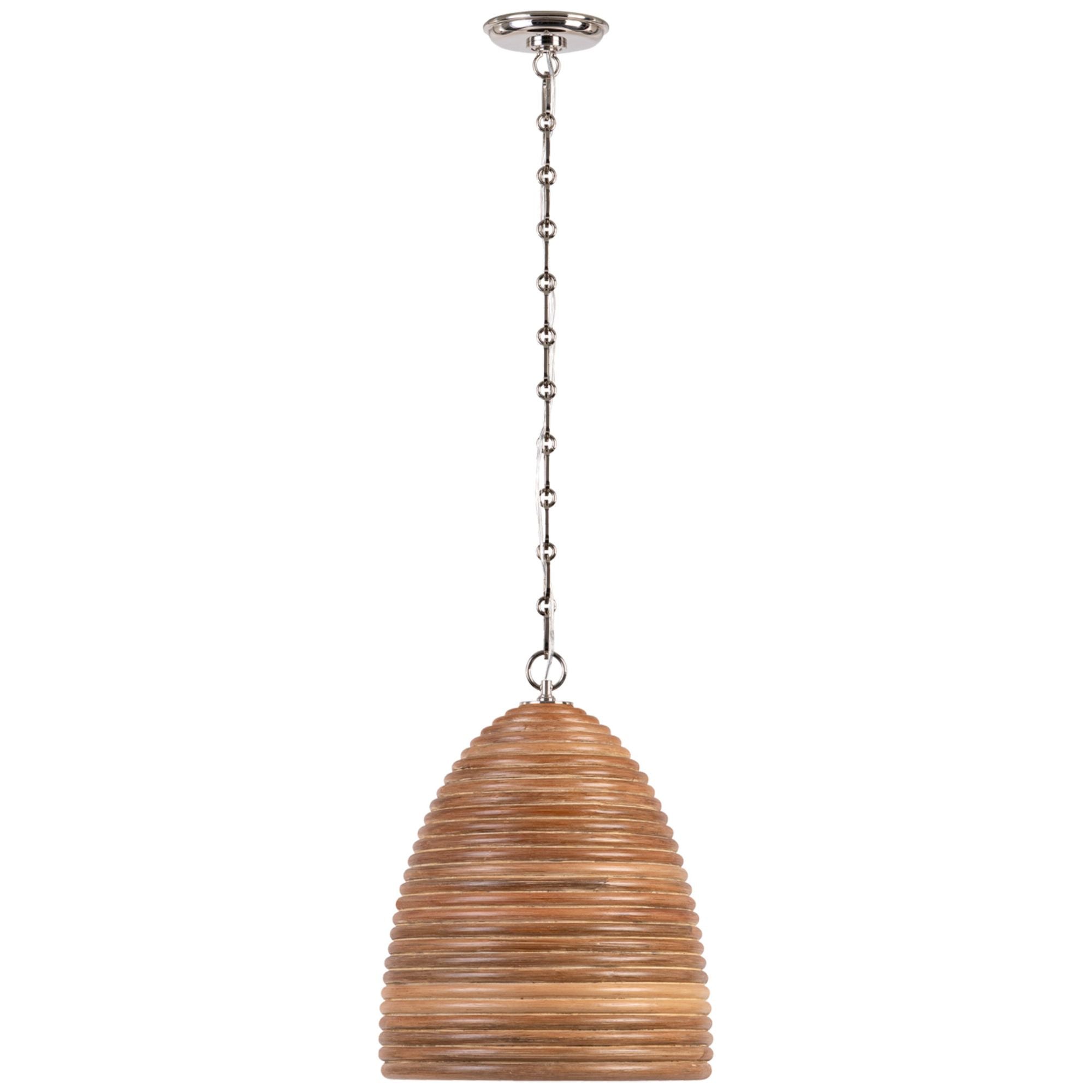 Suzanne Kasler Emerson 14" Pendant in Polished Nickel with Natural Rattan Shade Ceiling Light W14" x H18.5"