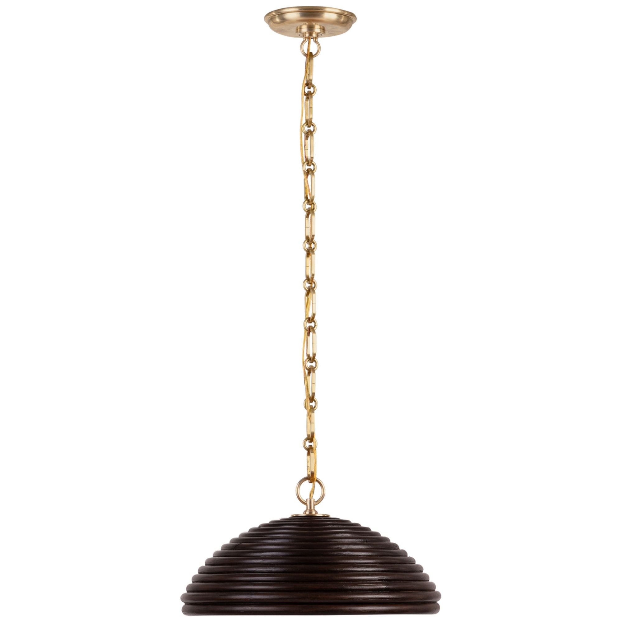 Suzanne Kasler Emerson 16" Pendant in Hand-Rubbed Antique Brass with Espresso Rattan Shade Ceiling Light W15.75" x H8.5"