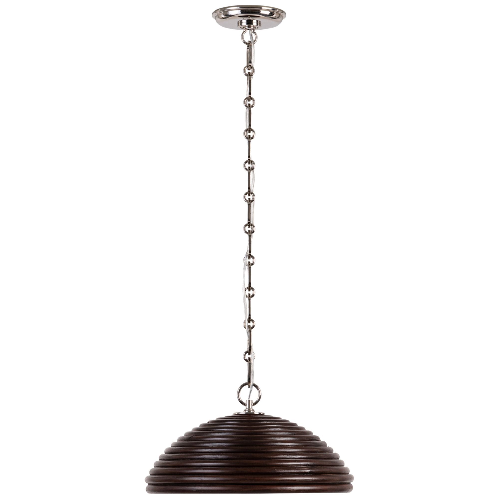 Suzanne Kasler Emerson 16" Pendant in Polished Nickel with Espresso Rattan Shade Ceiling Light W15.75" x H8.5"