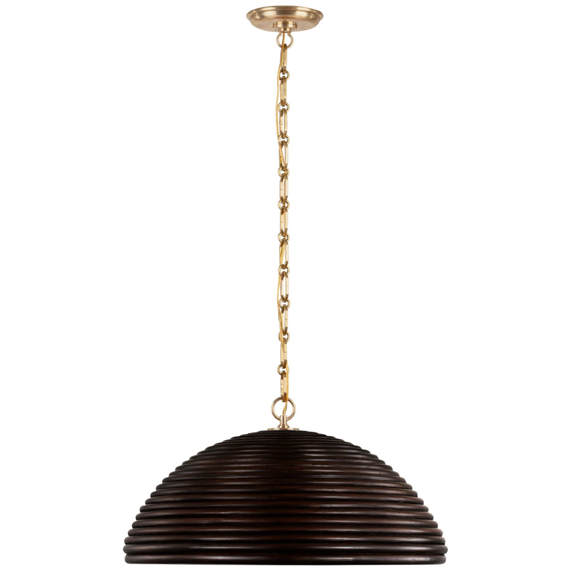 Suzanne Kasler Emerson 23" Pendant in Hand-Rubbed Antique Brass with Espresso Rattan Shade Ceiling Light W22.75" x H11.75"
