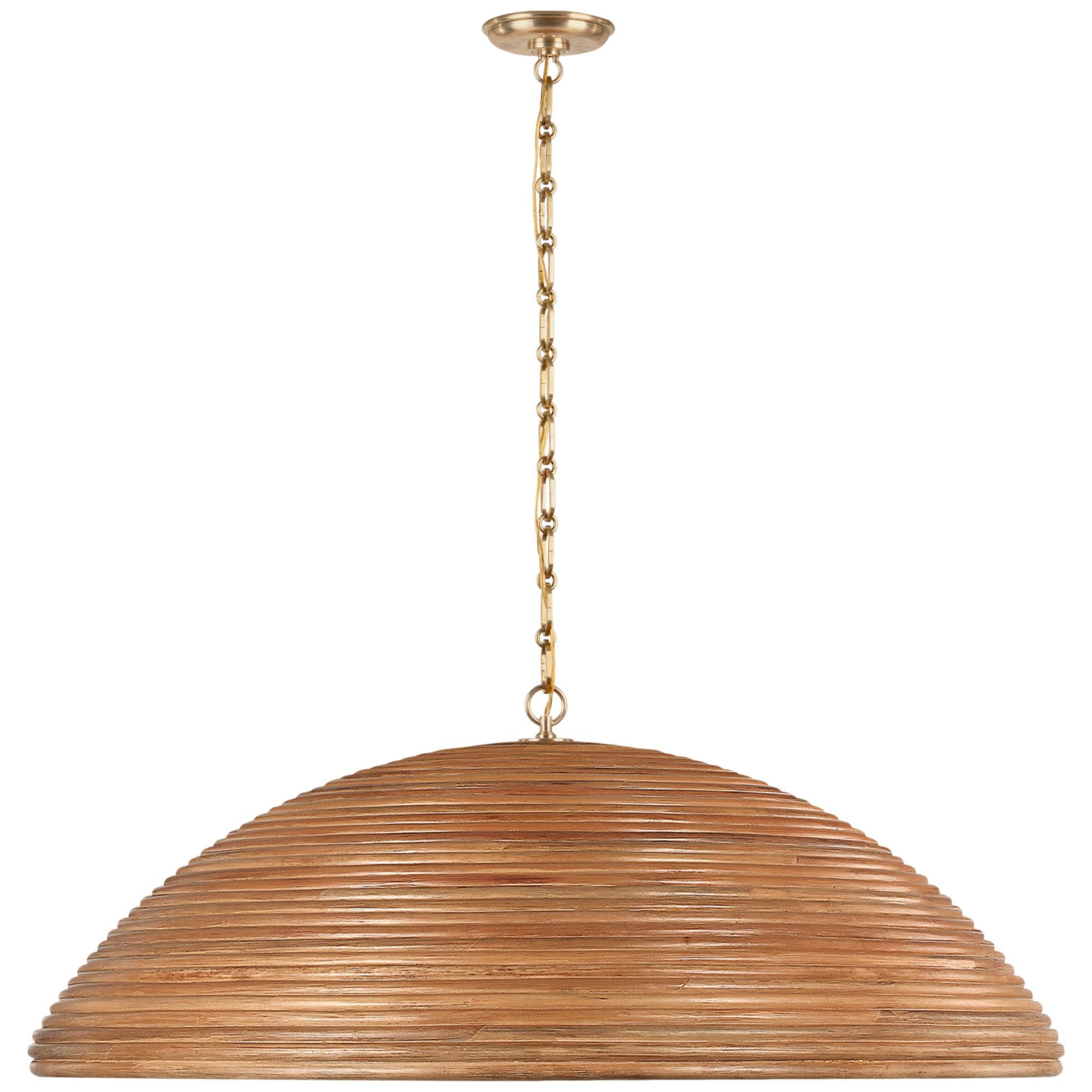 Suzanne Kasler Emerson 42" Pendant in Hand-Rubbed Antique Brass with Natural Rattan Shade Ceiling Light W42.25" x H16"