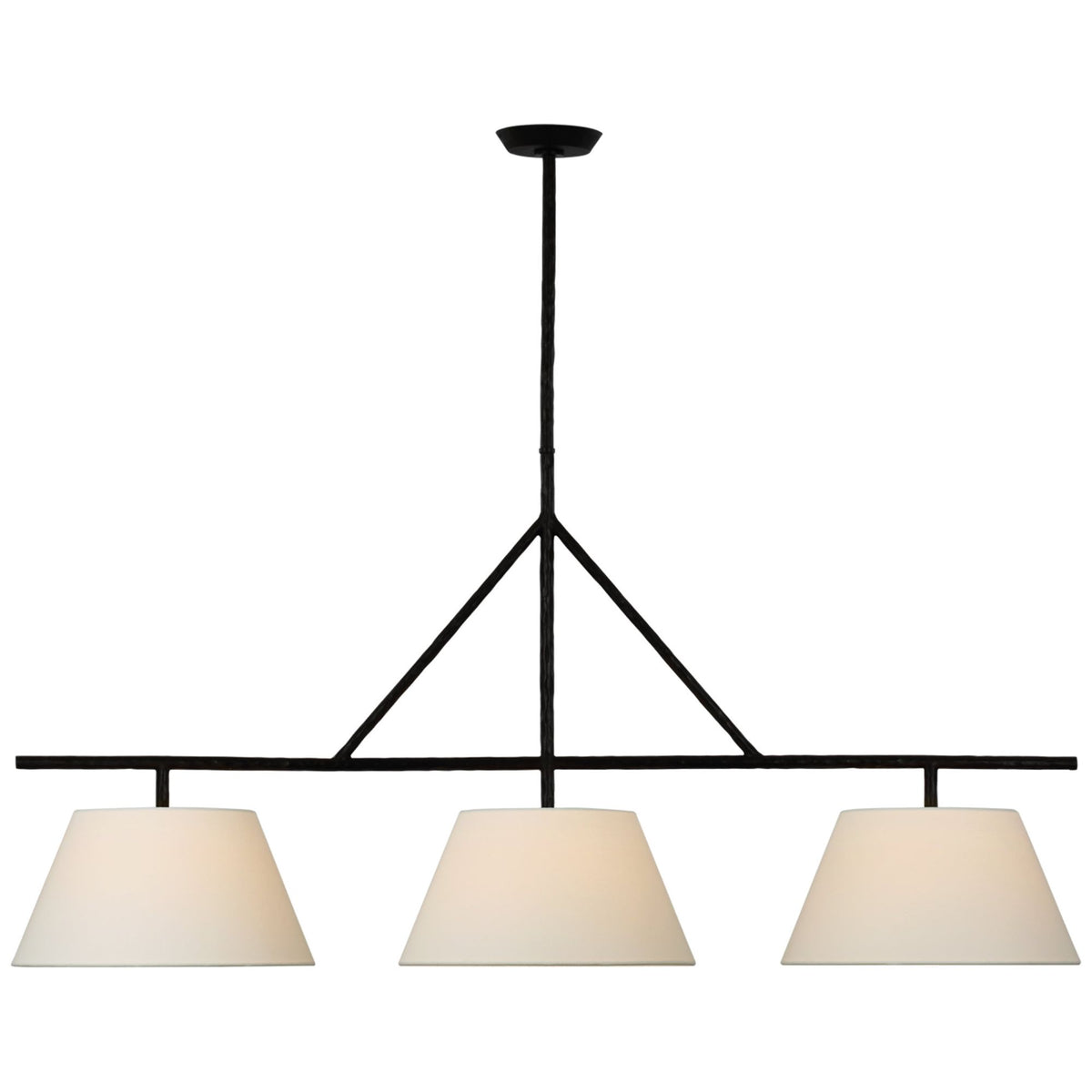 Suzanne Kasler Collette Large Linear Pendant in Aged Iron with Linen Shade W16" x 57.5"
