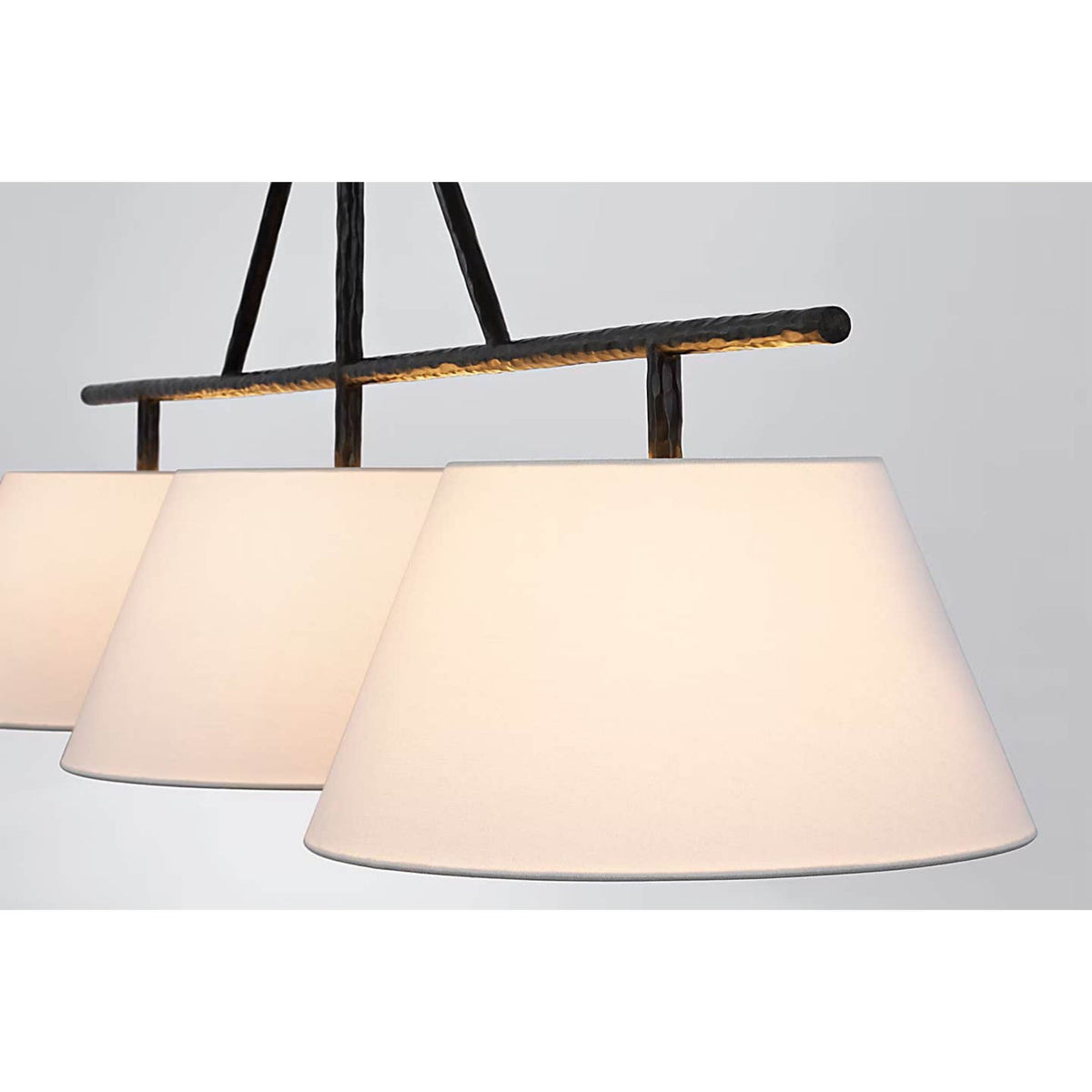 Suzanne Kasler Collette Large Linear Pendant in Aged Iron with Linen Shade W16" x 57.5"