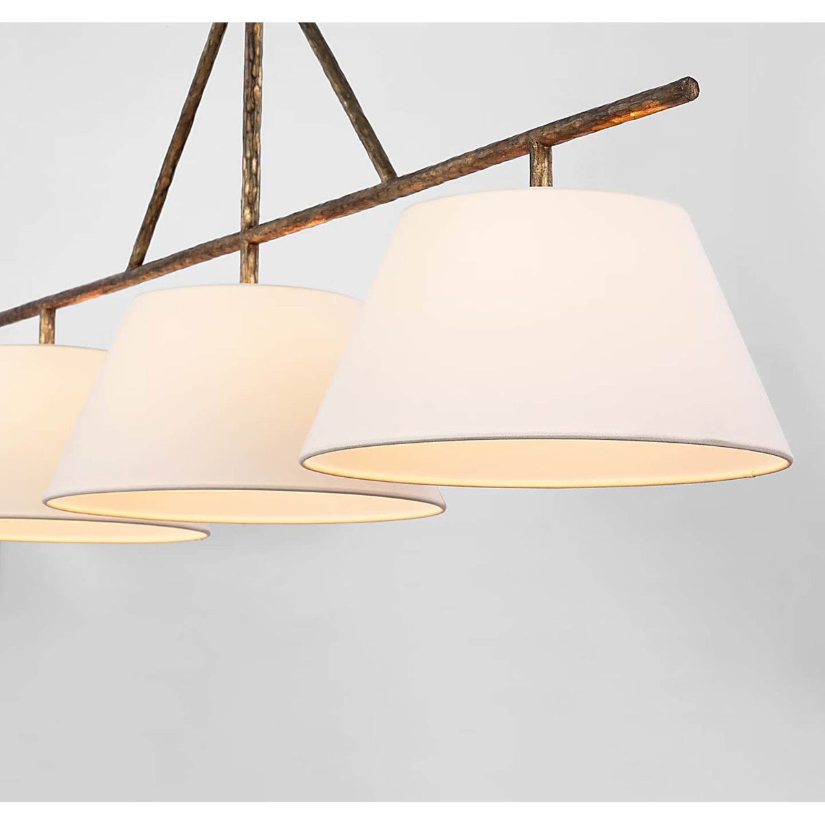Suzanne Kasler Collette Large Linear Pendant in Gilded Iron with Linen Shade W16" x 57.5"