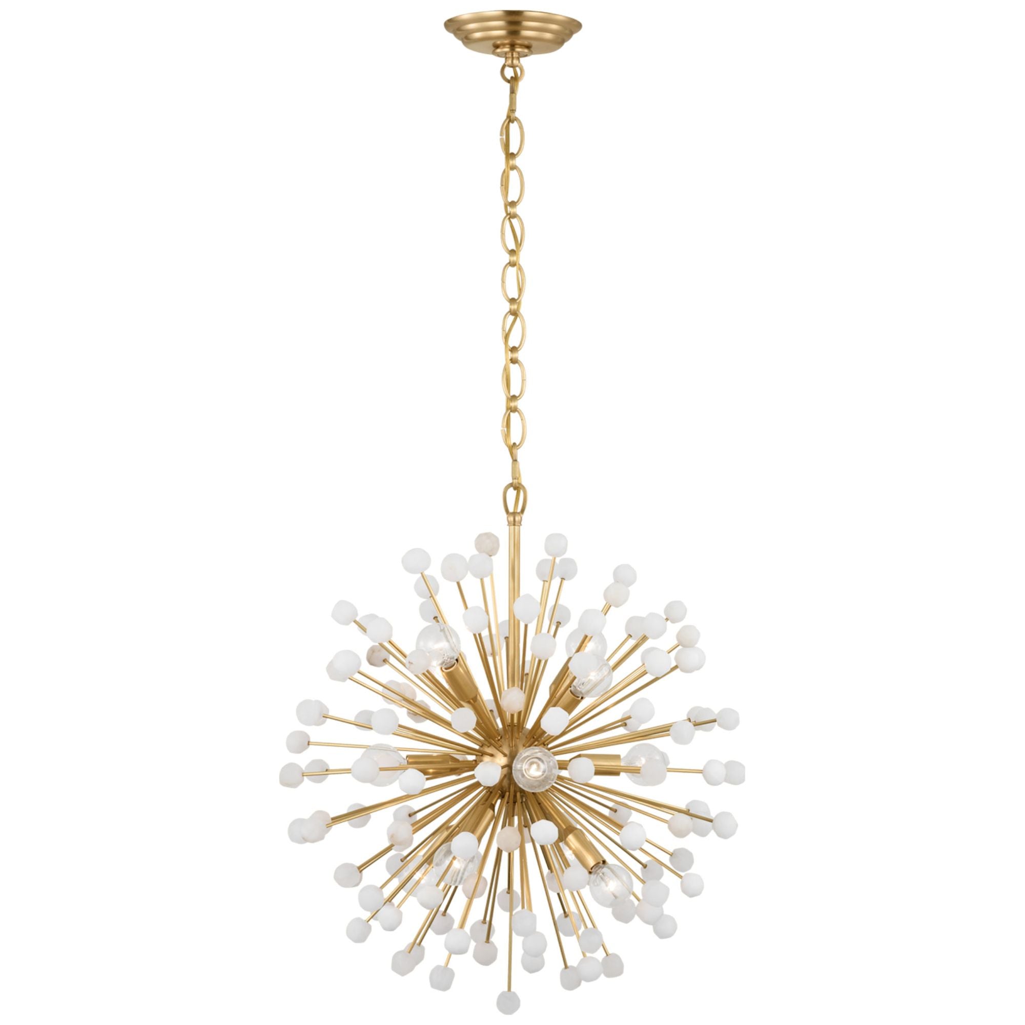 Suzanne Kasler Lys 21" Chandelier in Hand-Rubbed Antique Brass and Alabaster Ceiling Light W21.25" x H23.5"