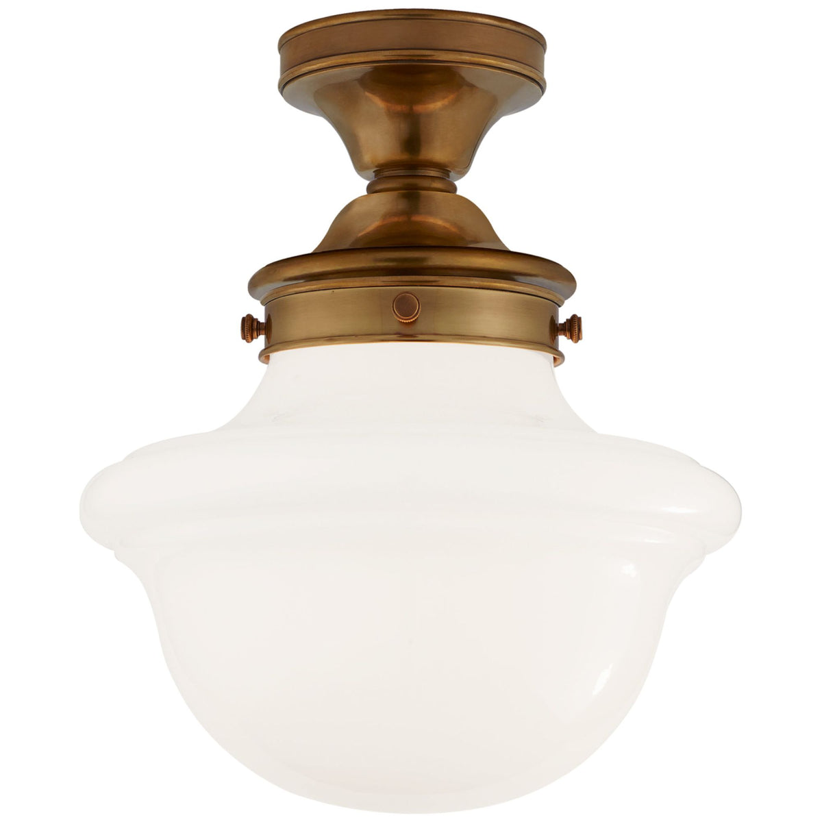 Chapman & Myers Edmond Flush Mount in Hand-Rubbed Antique Brass with White School House Glass W14.25" x H17.25"