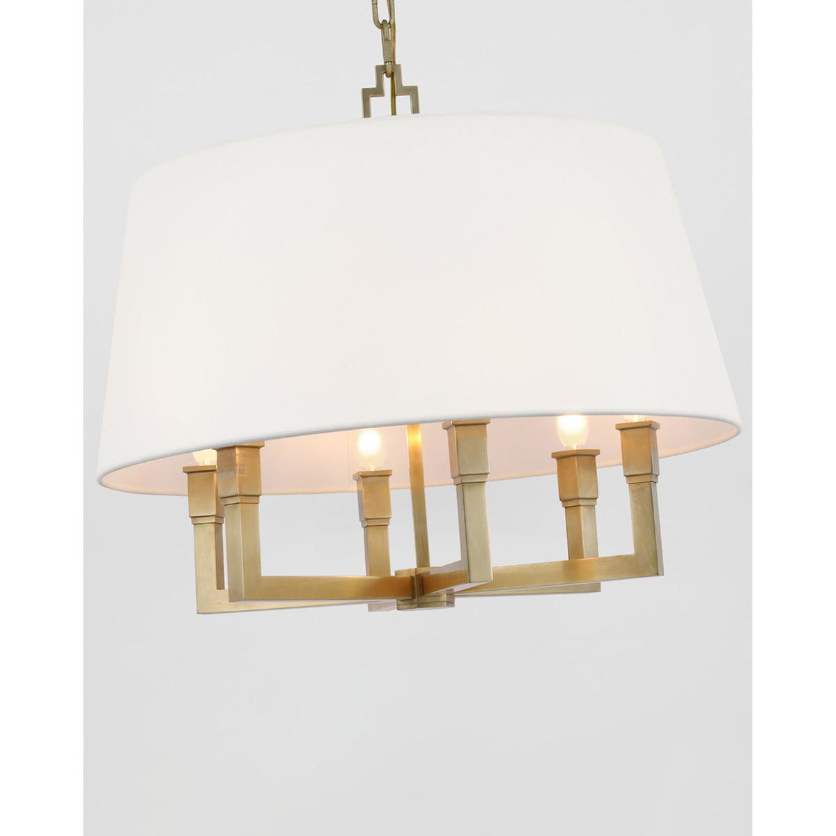 Chapman & Myers Square Tube Hanging Shade in Hand-Rubbed Antique Brass with Linen Shade W24" x H21"