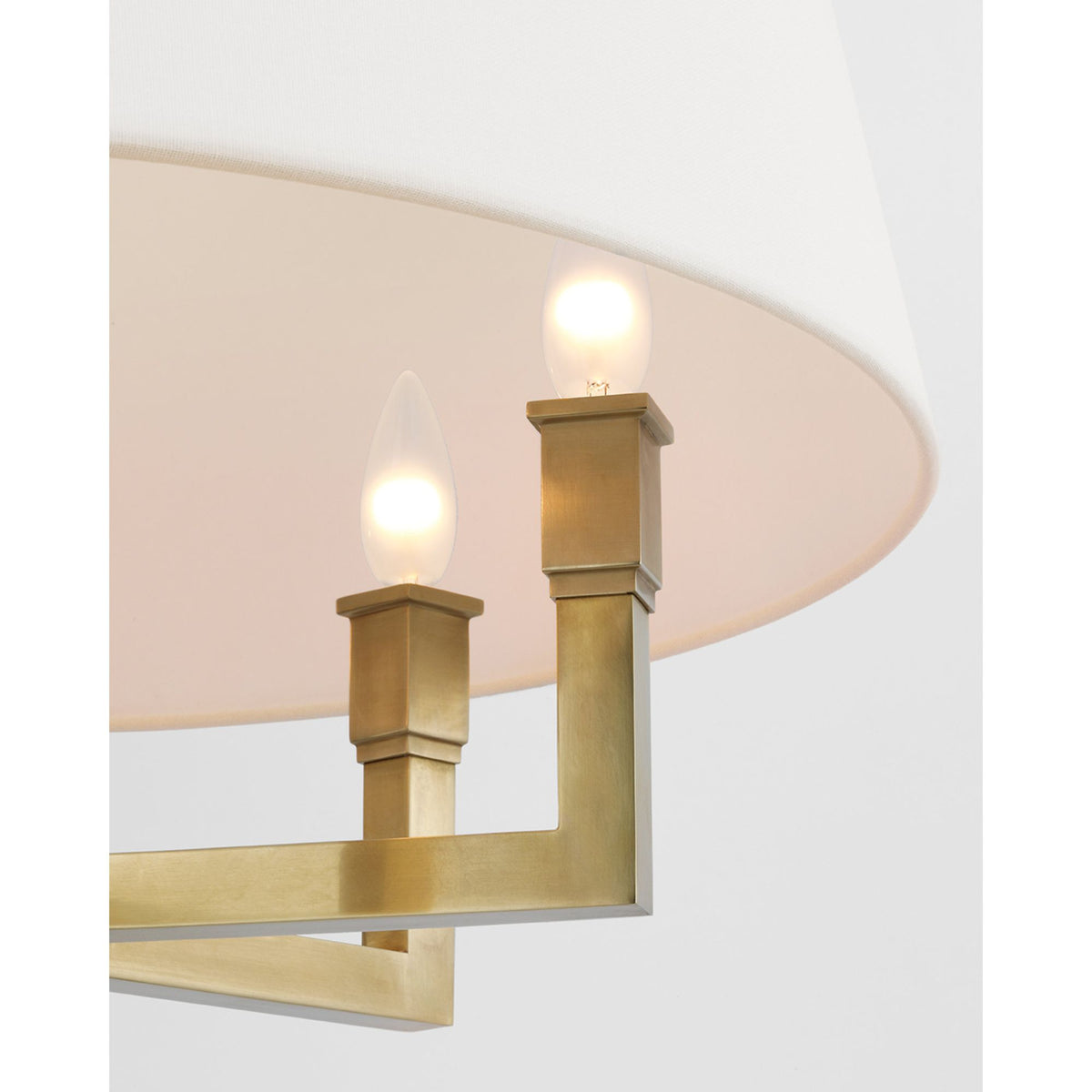 Chapman & Myers Square Tube Hanging Shade in Hand-Rubbed Antique Brass with Linen Shade W24" x H21"