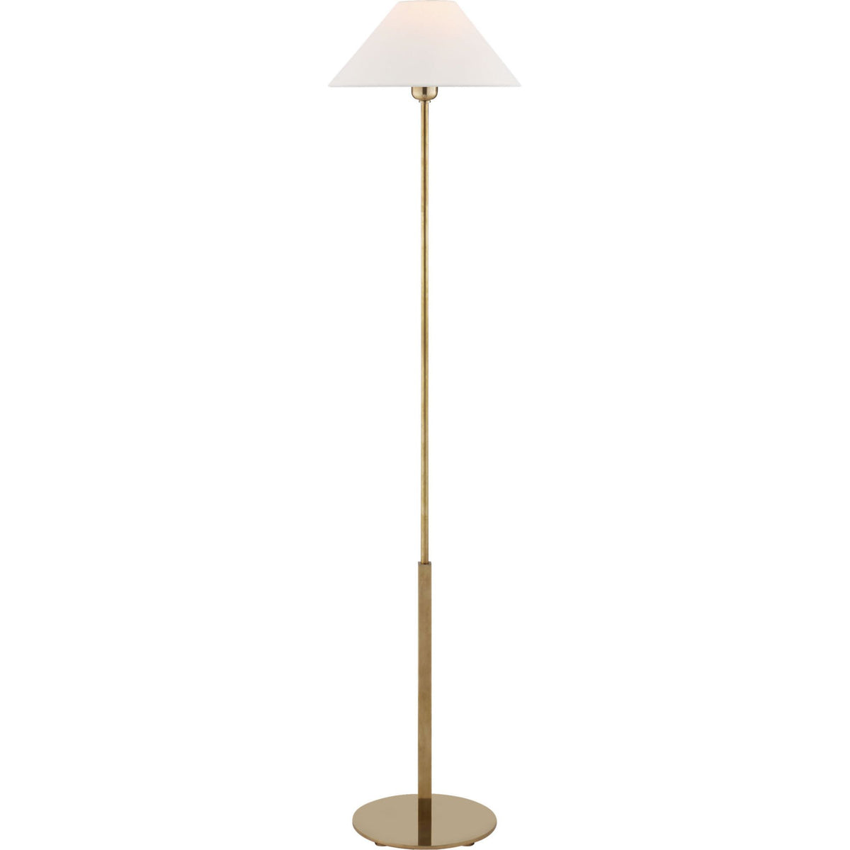J. Randall Powers Hackney Floor Lamp in Hand-Rubbed Antique Brass with Linen Shade W14" x H52.25"