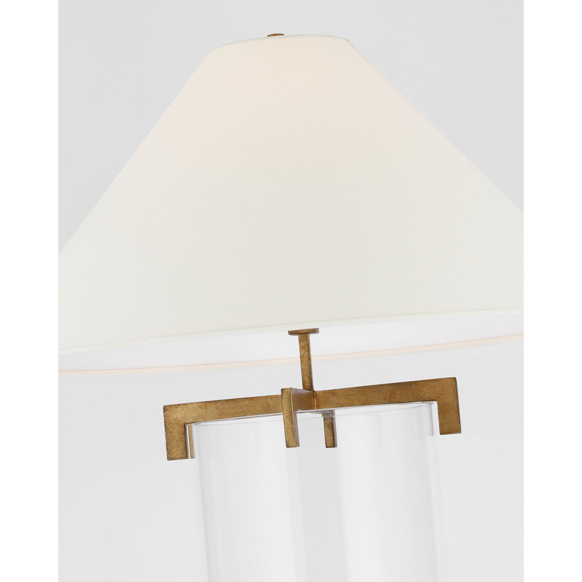 J. Randall Powers Brooks Table Lamp in Crystal and Gilded Iron with Linen Shade W23" x H29.25" - 31.75"