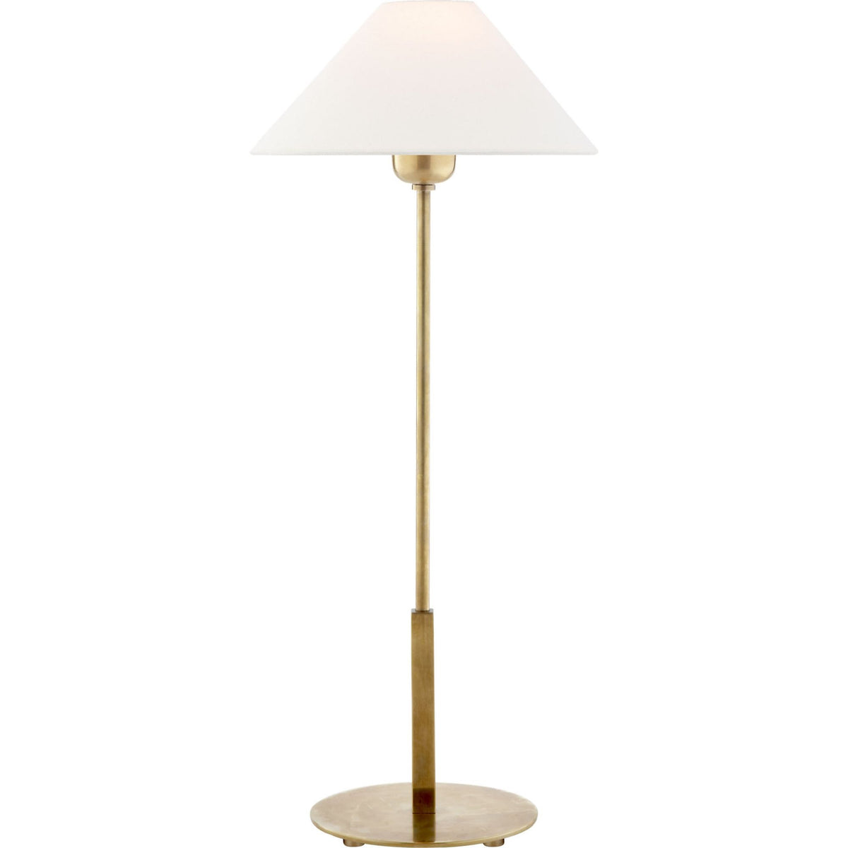 J. Randall Powers Hackney Table Lamp in Hand-Rubbed Antique Brass with Linen Shade W11.75" x H23.75"